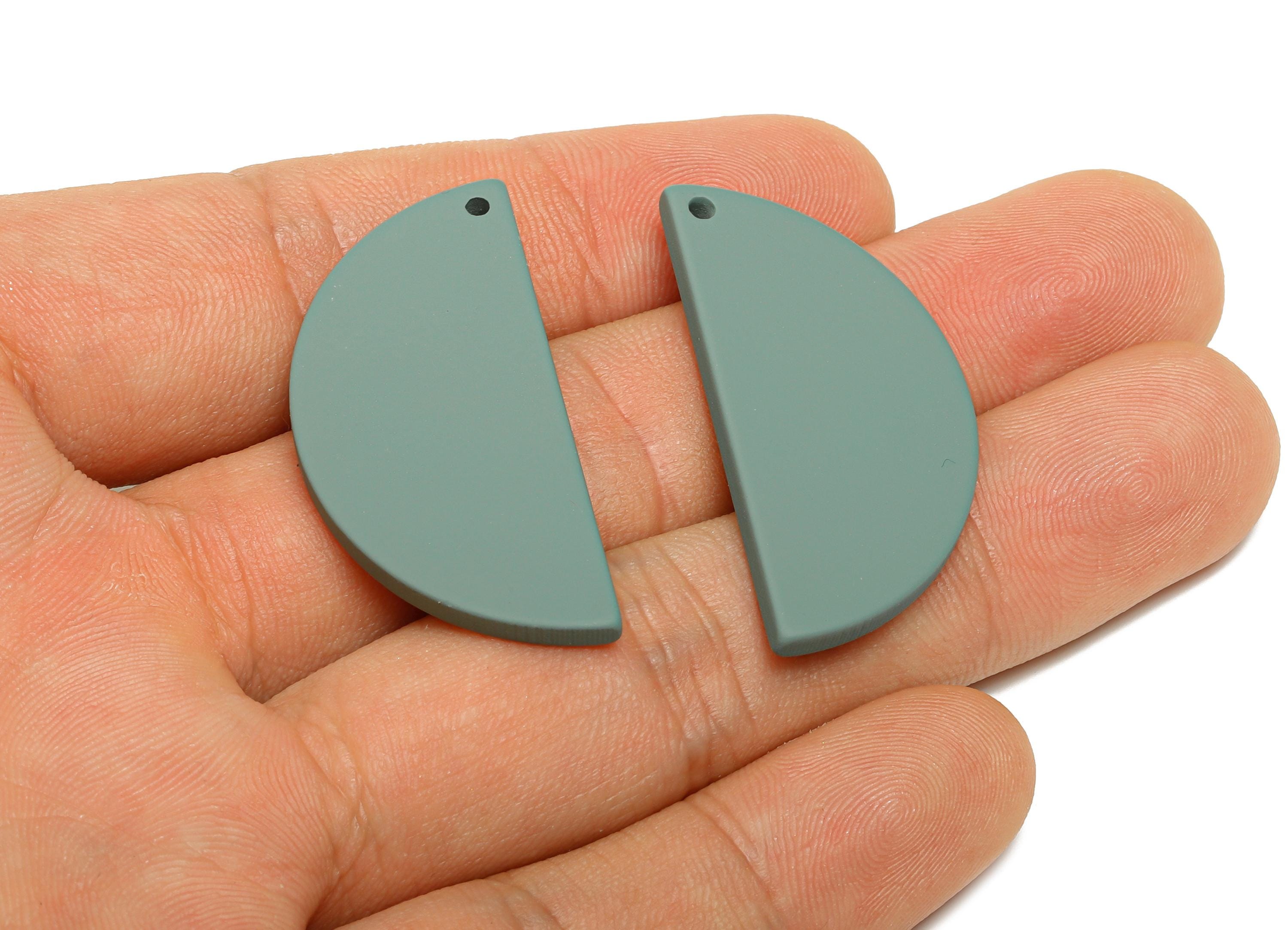 Acrylic Half Circle Pendant - Olive Green Matte Geometric Charm - Lightweight Craft Accessory - Color Code: A1063 - 38x18x2mm - AC3671-A1063 - DOMEDBAZAAR