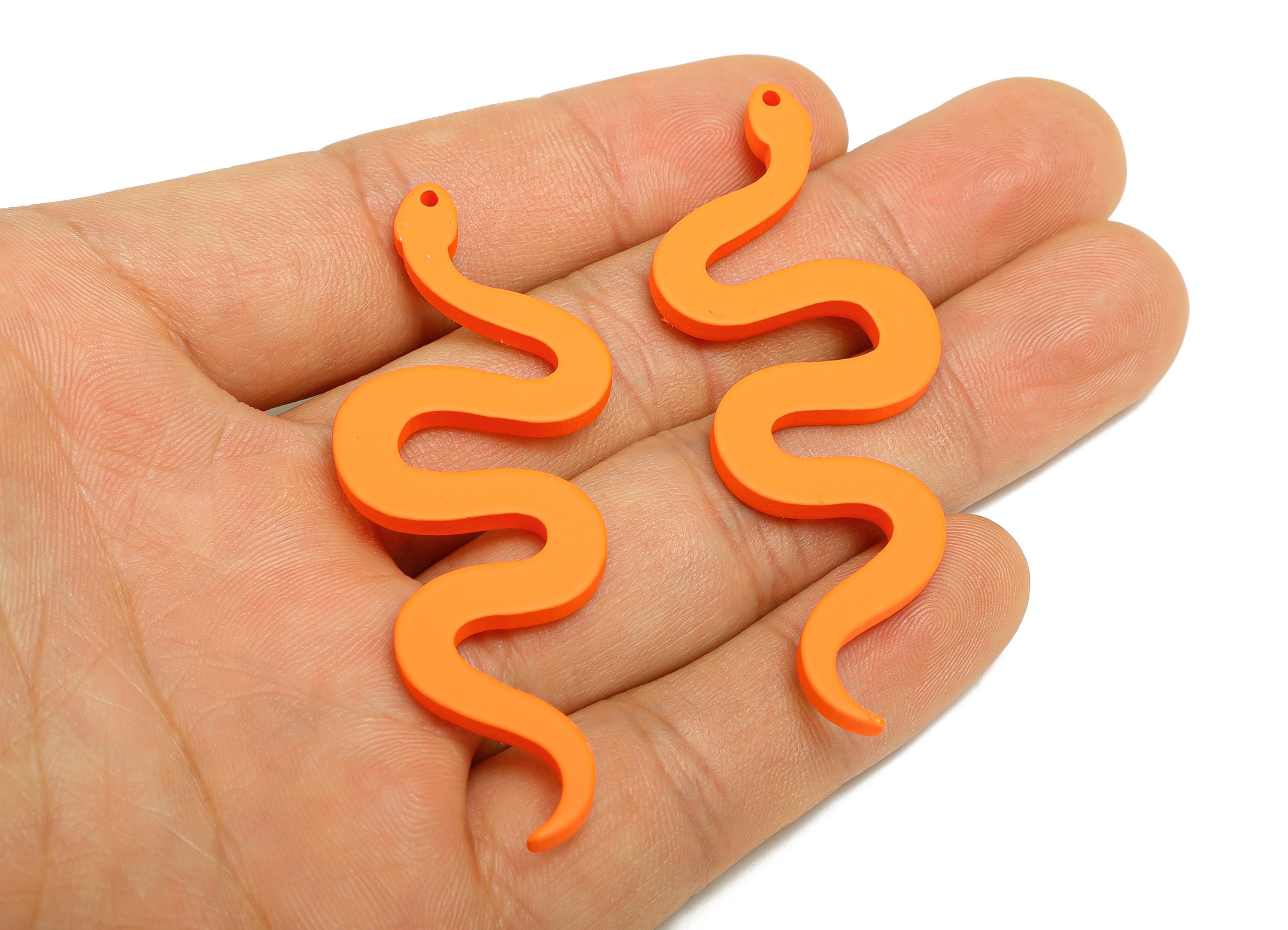 Acrylic Orange Snake Pendant - Matte Snake Earring Charm - Lightweight Flat Serpent Pendant - Color Code: A1056 - 63x24x3mm - AC3674-A1056 - DOMEDBAZAAR