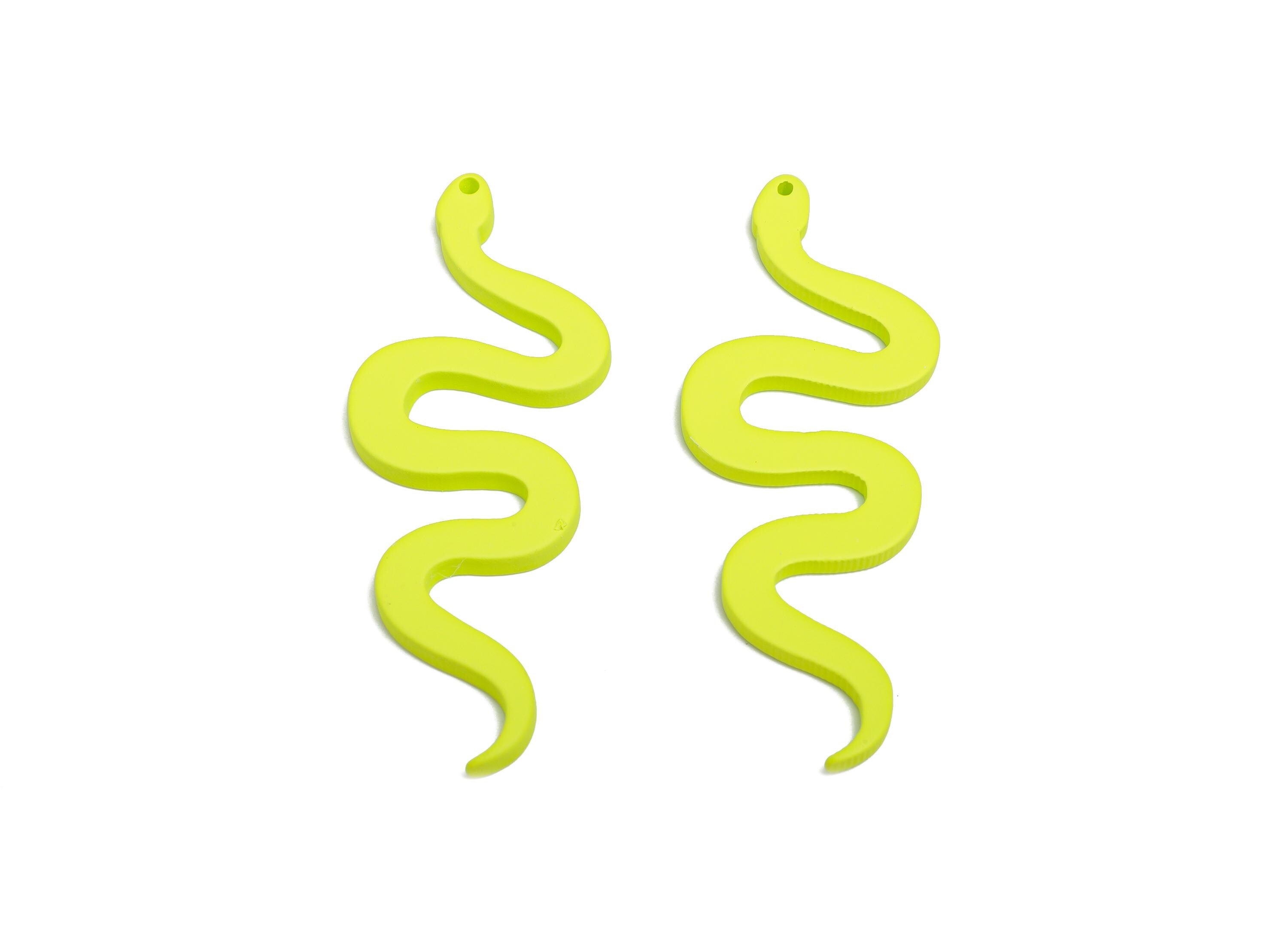 Acrylic Lime Green Snake Pendant - Matte Snake Earring Charm - Lightweight Flat Serpent Pendant - Color Code: A1058 - 63x24x3mm-AC3674-A1058 - DOMEDBAZAAR