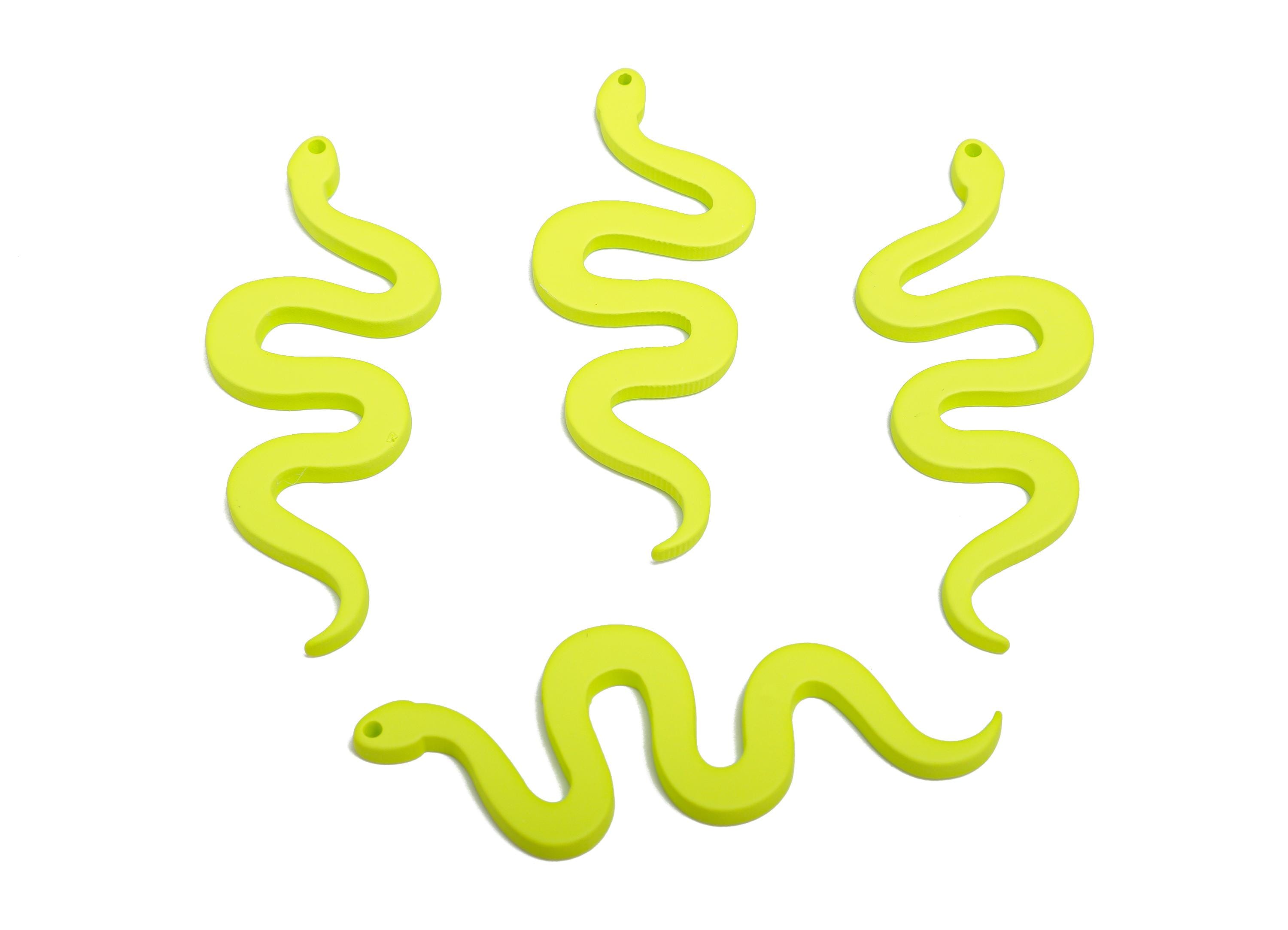 Acrylic Lime Green Snake Pendant - Matte Snake Earring Charm - Lightweight Flat Serpent Pendant - Color Code: A1058 - 63x24x3mm-AC3674-A1058 - DOMEDBAZAAR