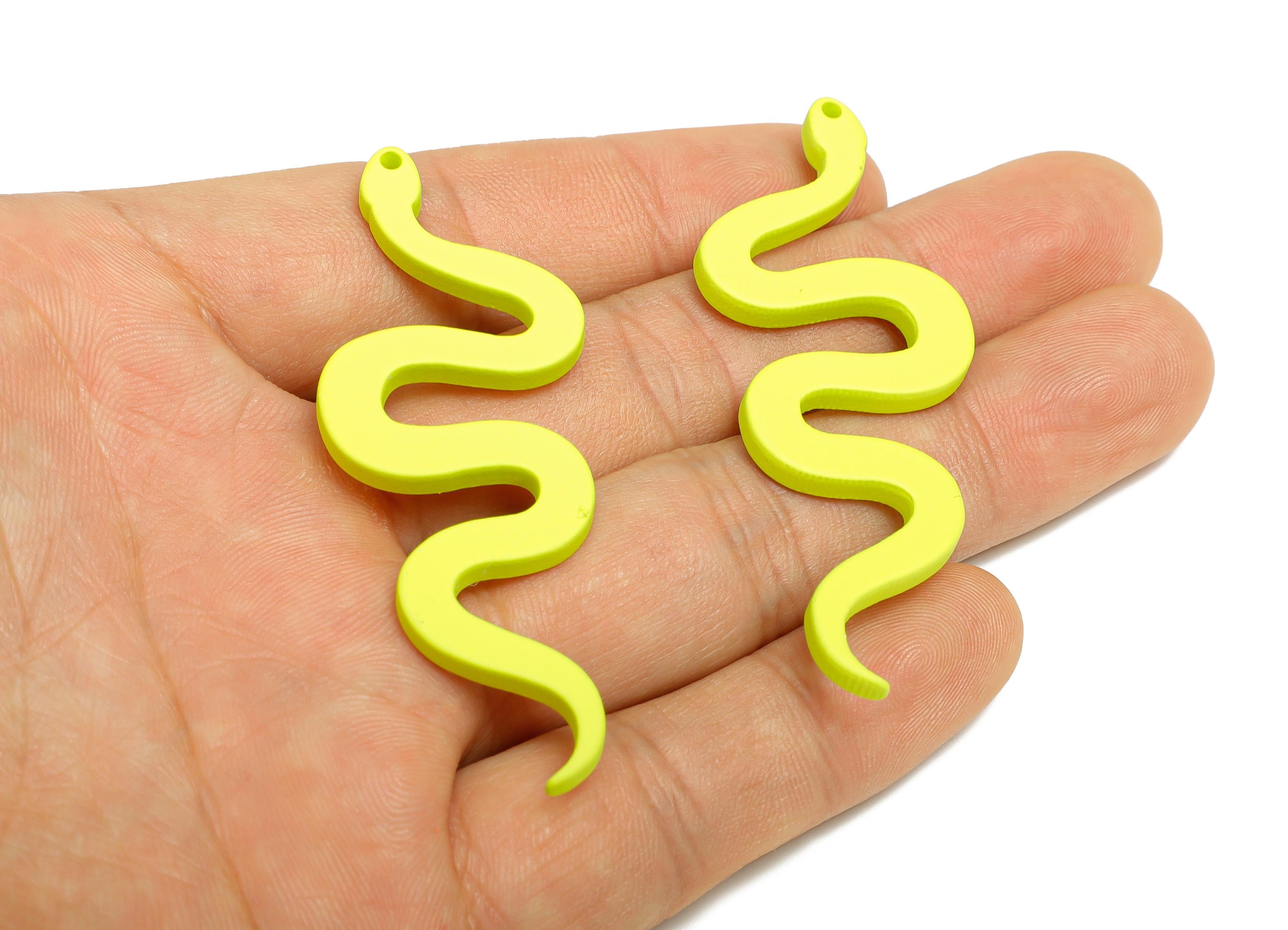 Acrylic Lime Green Snake Pendant - Matte Snake Earring Charm - Lightweight Flat Serpent Pendant - Color Code: A1058 - 63x24x3mm-AC3674-A1058 - DOMEDBAZAAR