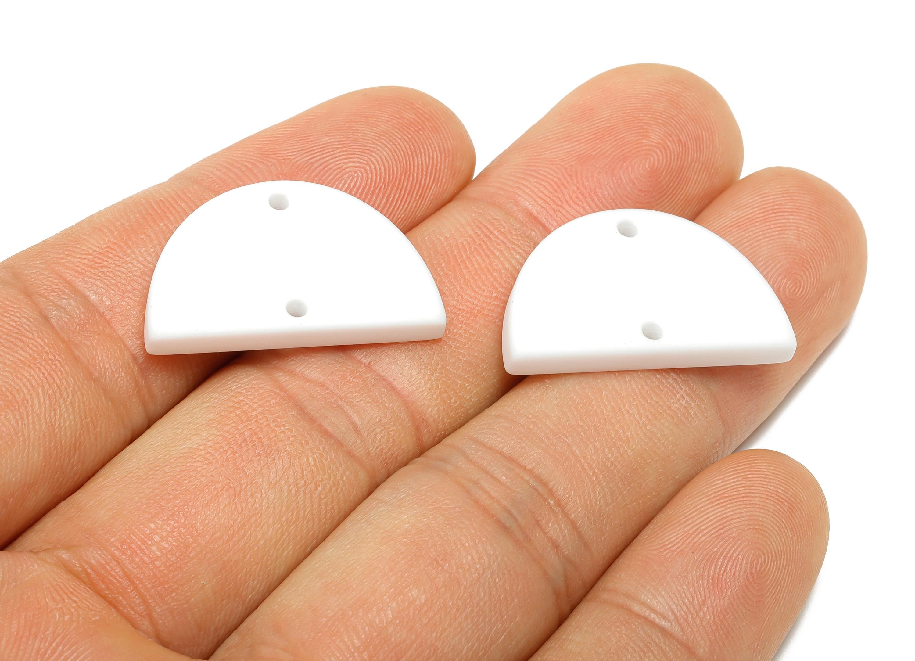 Acrylic Semicircle Earring Connector - Matte White Half Moon Charm - 2 Holes Geometric Jewelry - Color Code: A1053 - 25x15x2mm-AC3659-A1053 - DOMEDBAZAAR