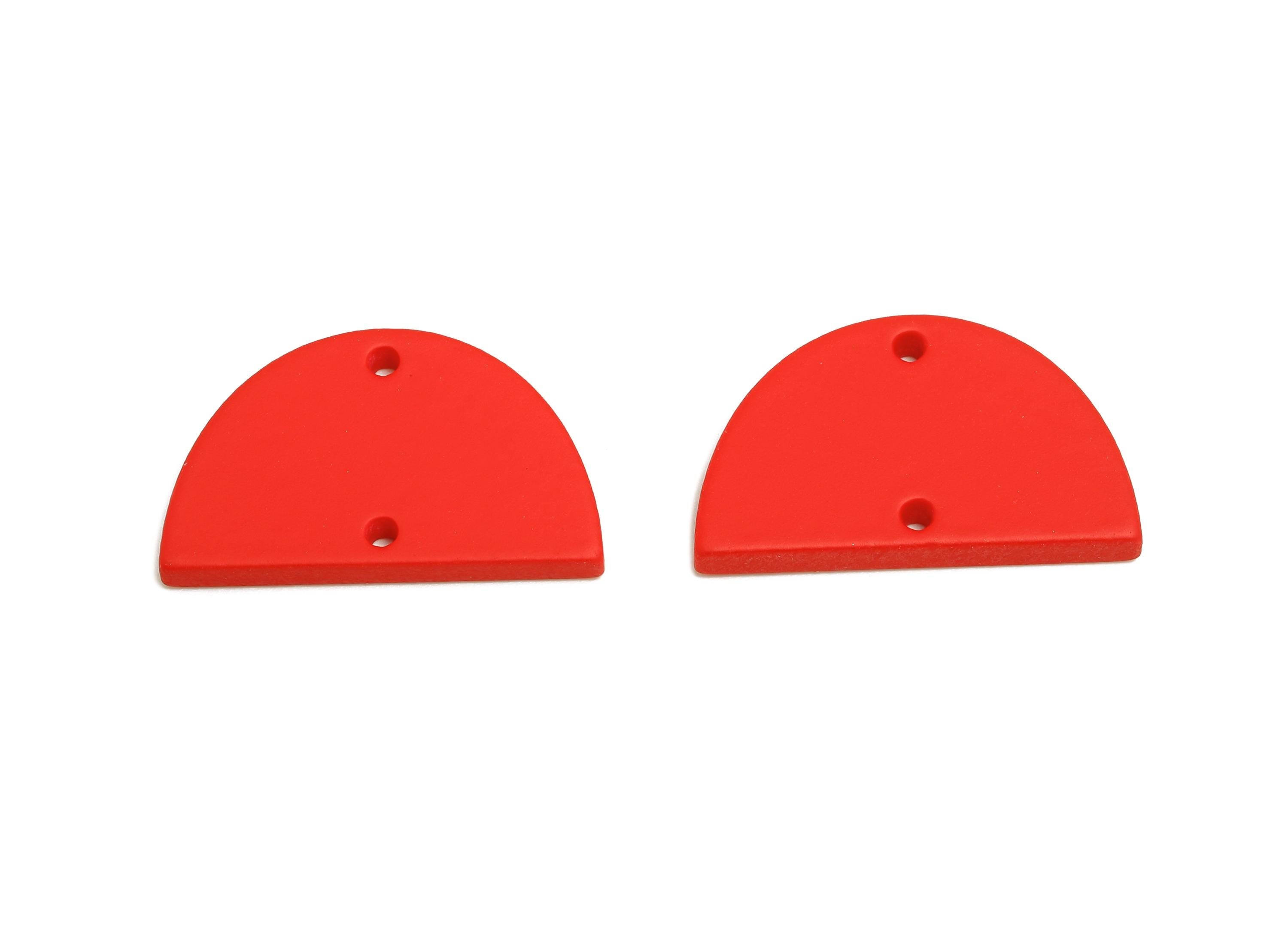 Acrylic Semicircle Earring Connector - Matte Red Half Moon Charm - 2 Holes Geometric Jewelry - Color Code: A1054 - 25x15x2mm-AC3659-A1054 - DOMEDBAZAAR