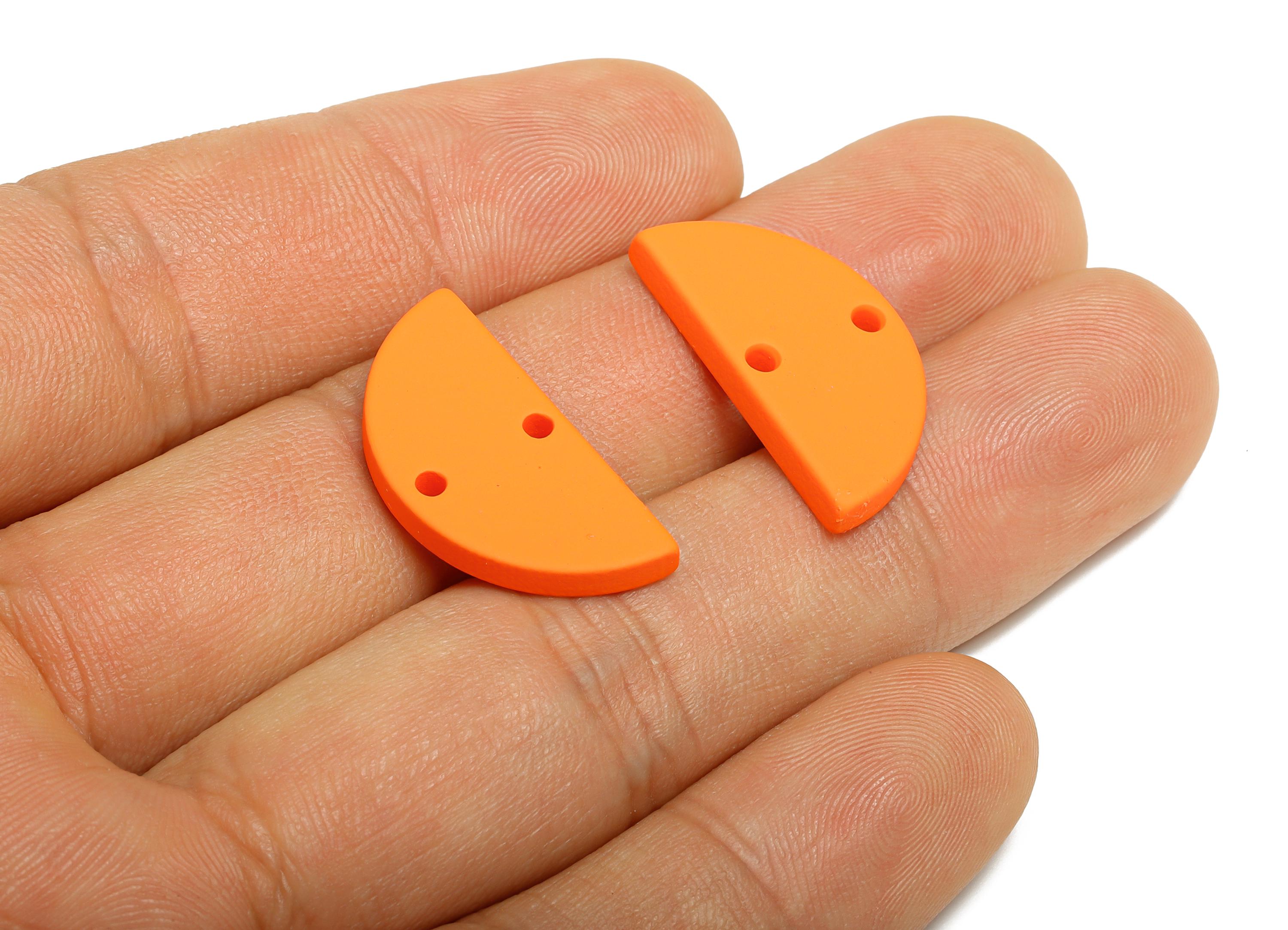 Acrylic Orange Half Circle Connector - Matte Semicircle Earring Piece - Bright Color Jewelry Part - Color Code: A1056-24x12x2mm-AC3648-A1056 - DOMEDBAZAAR
