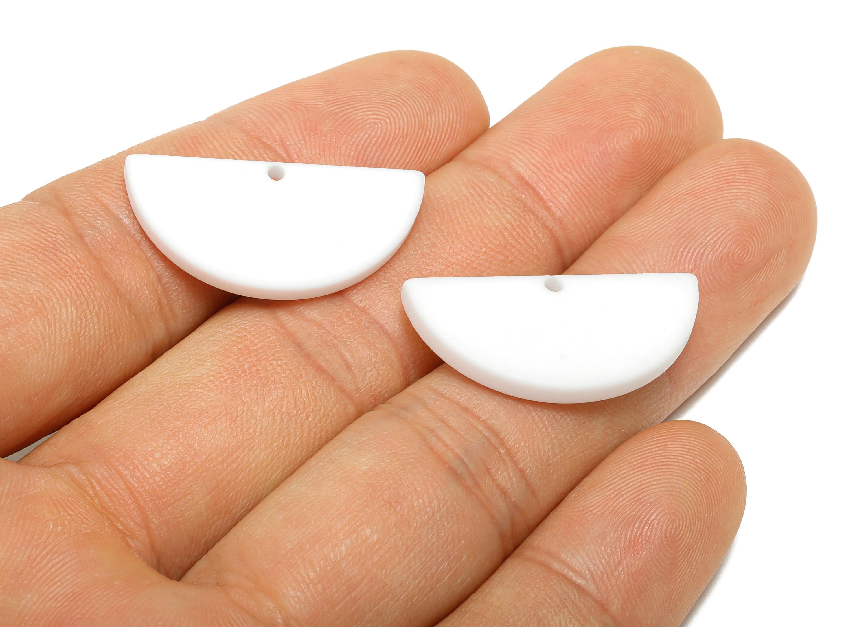 Acrylic White Half Circle Charm - Matte Semicircle Piece - Geometric Craft Supplies for Earring - Color Code: A1053 - 28x13x2mm-AC3649-A1053 - DOMEDBAZAAR