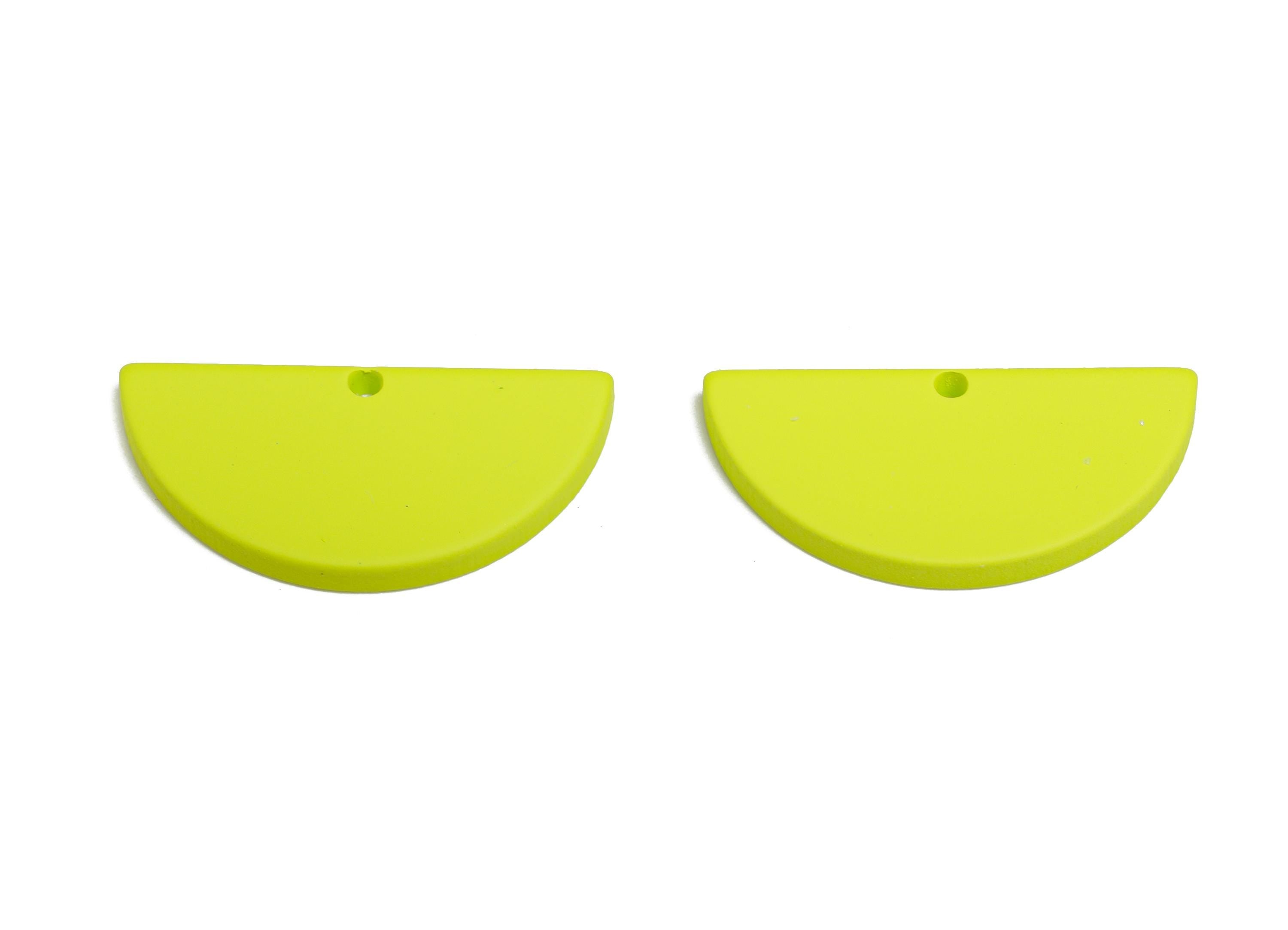Acrylic Lime Green Half Circle Charm - Matte Semicircle Piece - Bright Craft Supplies for Earring - Color Code: A1058-28x13x2mm-AC3649-A1058 - DOMEDBAZAAR