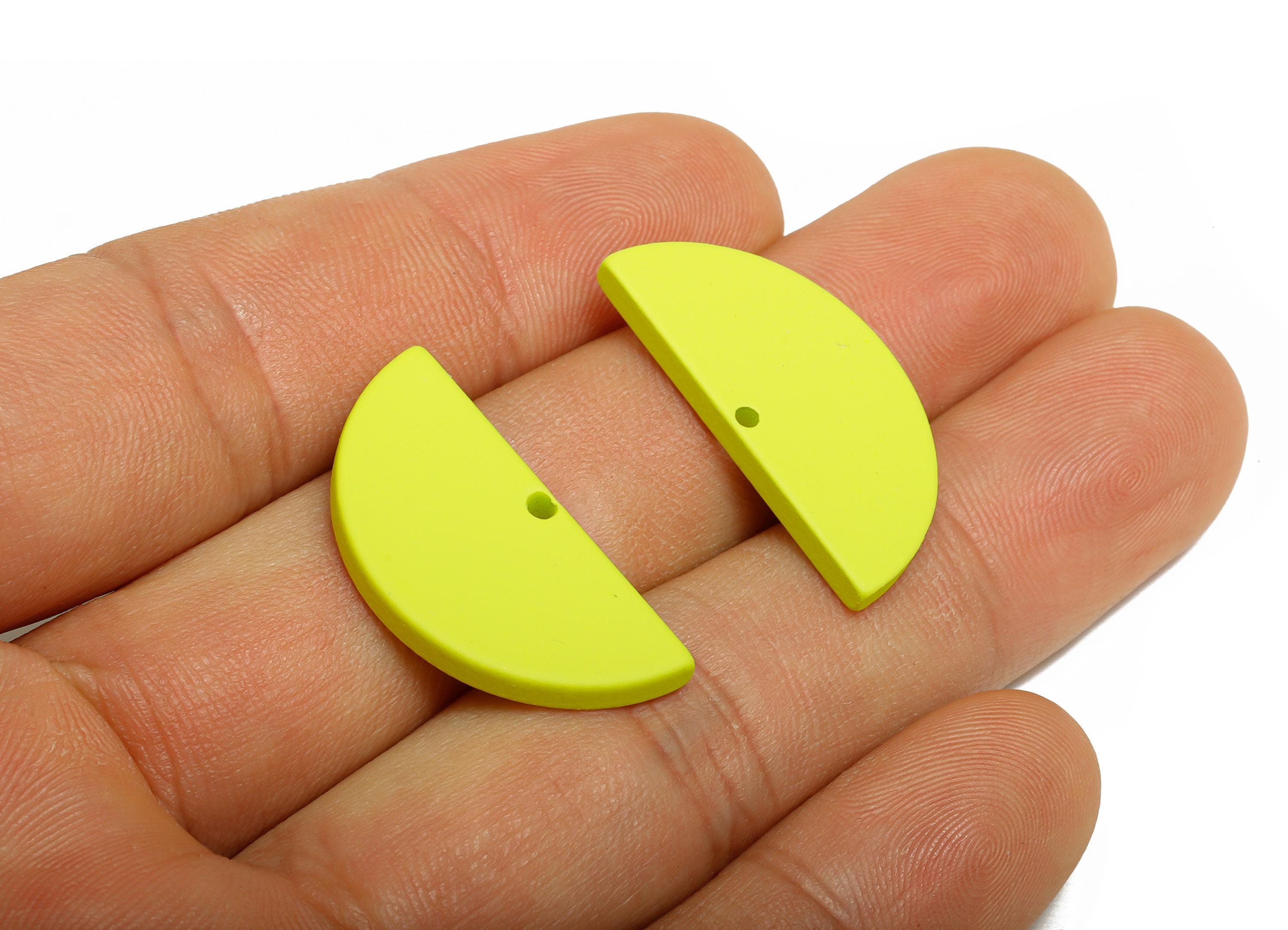 Acrylic Lime Green Half Circle Charm - Matte Semicircle Piece - Bright Craft Supplies for Earring - Color Code: A1058-28x13x2mm-AC3649-A1058 - DOMEDBAZAAR