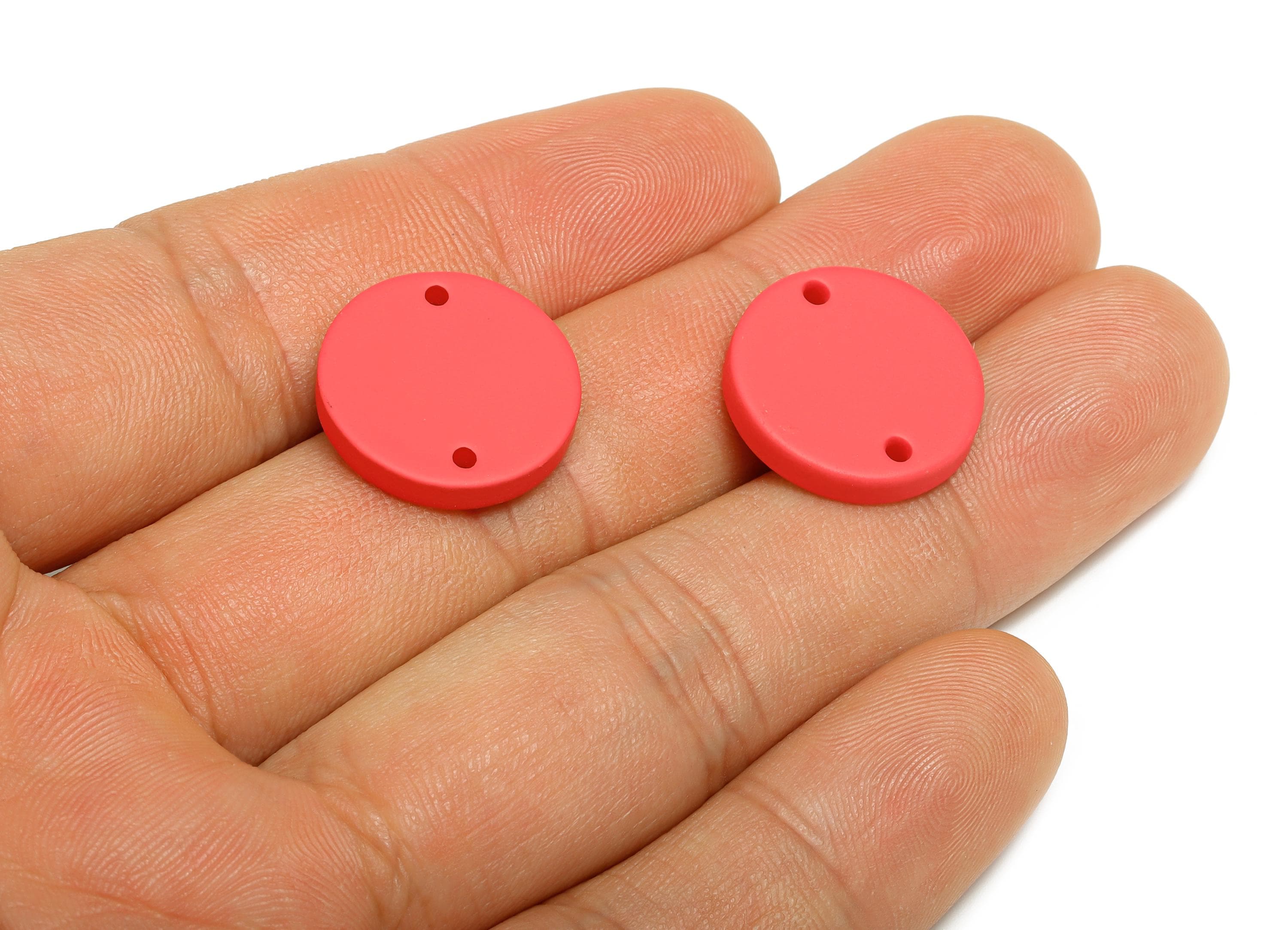 Acrylic Red Circle Connector - Matte Round Piece - Crafting Jewelry Supply for Earring - Color Code: A1055 - 17.7x17.7x2.8mm - AC3654-A1055 - DOMEDBAZAAR