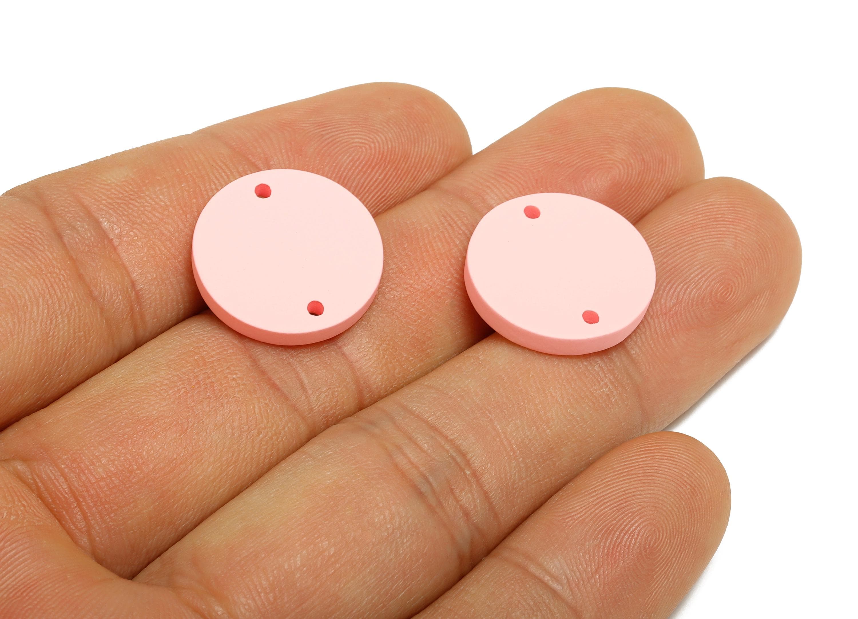 Acrylic Pink Circle Connector - Matte Round Piece - Crafting Jewelry Supply for Earring - Color Code: A1061 -17.7x17.7x2.8mm- AC3654-A1061 - DOMEDBAZAAR
