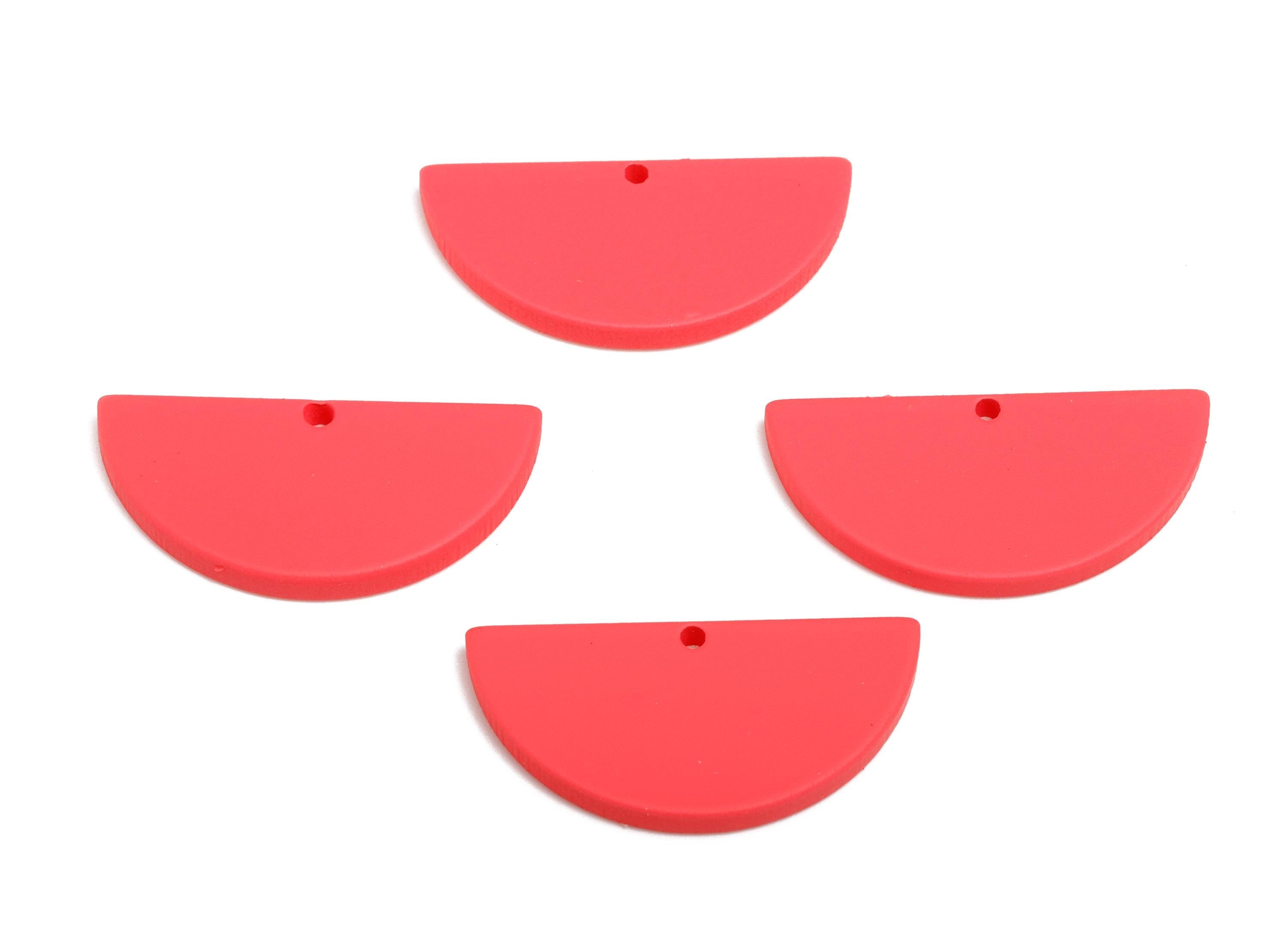 Acrylic Rose Red Circle Charm - Matte Semicircle Piece - Geometric Craft Supplies for Earring - Color Code: A1055 - 28x13x2mm-AC3649 - A1055 - DOMEDBAZAAR