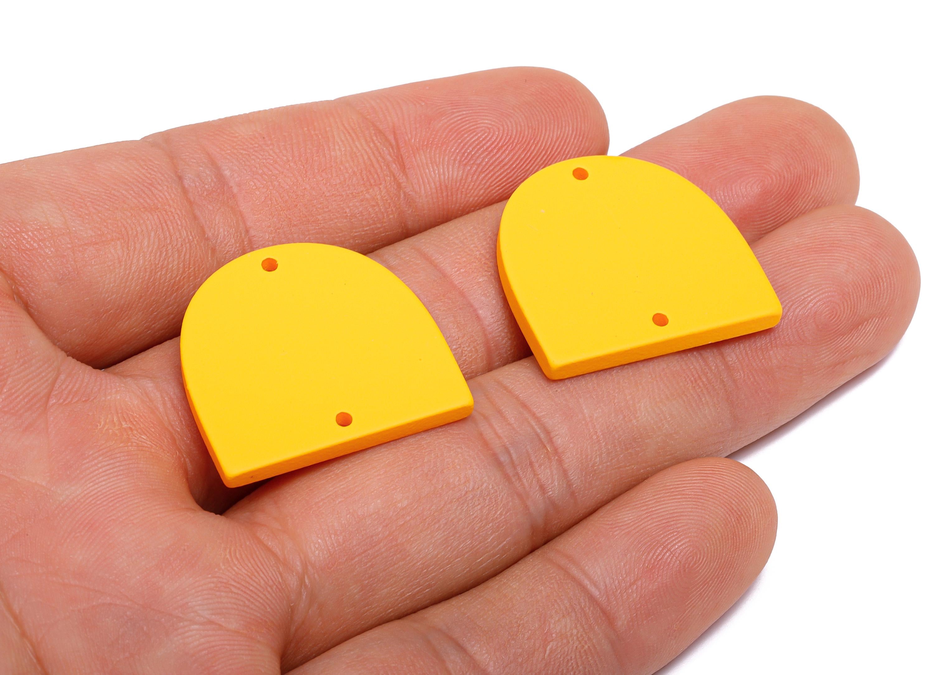 Acrylic Domed Earring Connector - Matte Yellow D Shape Charm - 2 Holes Geometric Jewelry - Color Code: A1057 - 25x23x3mm - AC3666-A1057 - DOMEDBAZAAR