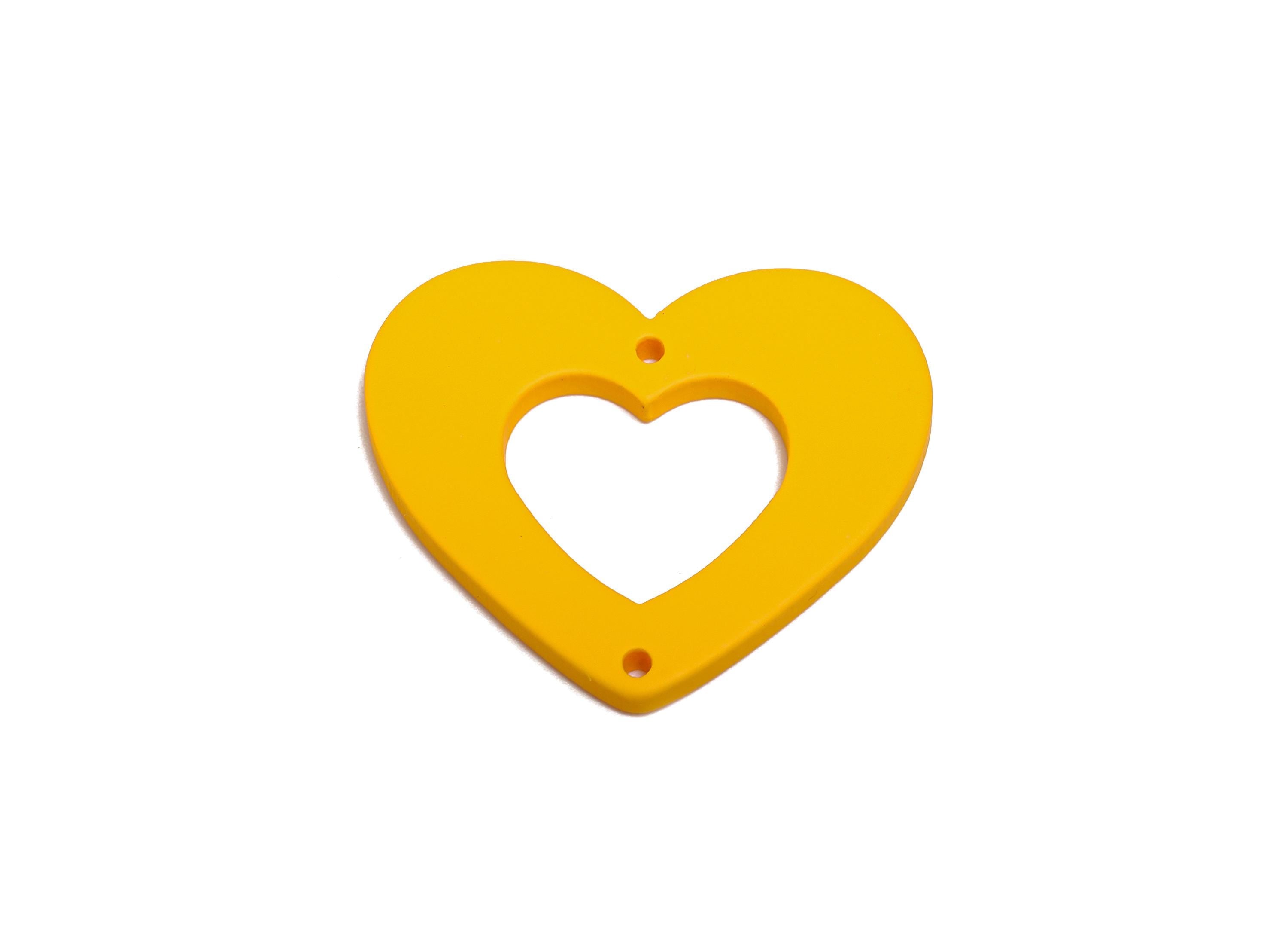 Acrylic Yellow Heart Connector - Matte Heart Charm - DIY Lightweight Flat Cut-out Craft Piece - Color Code:A1057 - 34x29x3mm-AC3668-A1057 - DOMEDBAZAAR