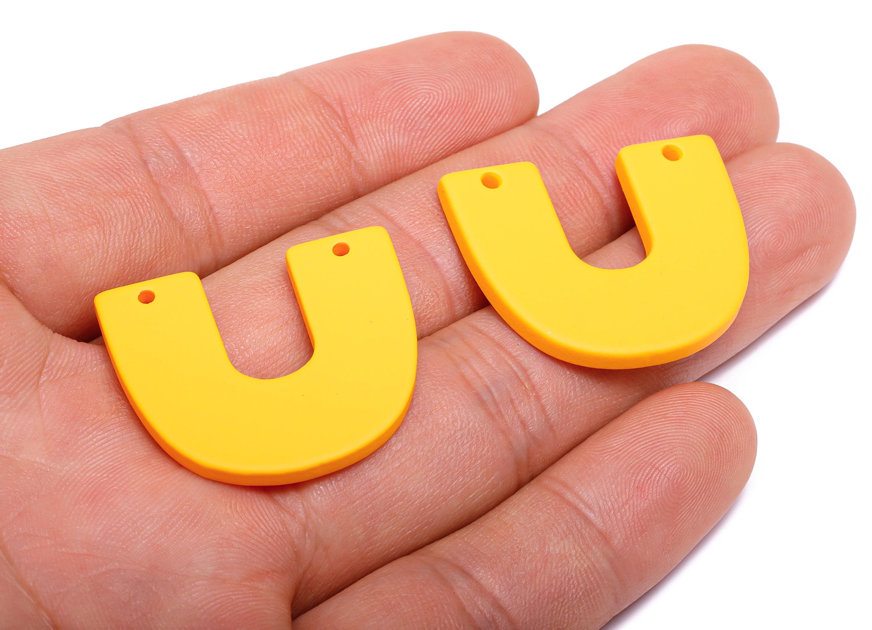 Acrylic U Shape Earring Connector - Matte Yellow Horseshoe Charms - 2 Holes Geometric Jewelry - Color Code: A1057 - 30x26x3mm - AC3676-A1057 - DOMEDBAZAAR
