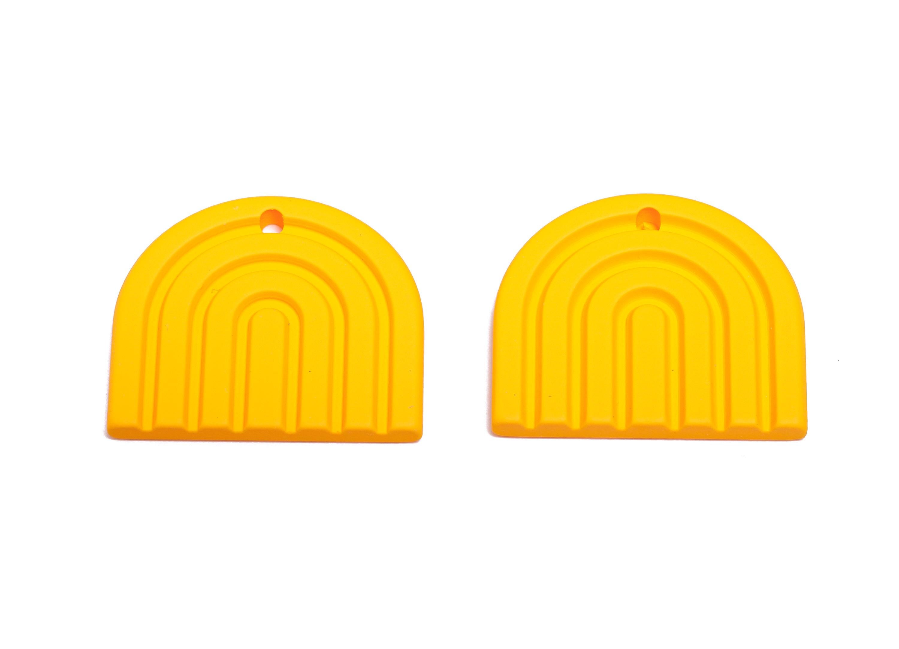 Acrylic Rainbow Earring Charm - Matte Yellow Domed Geometric Pendant - DIY Jewelry Supply - Color Code: A1057 - 28x24.7x3mm - AC3664-A1057 - DOMEDBAZAAR