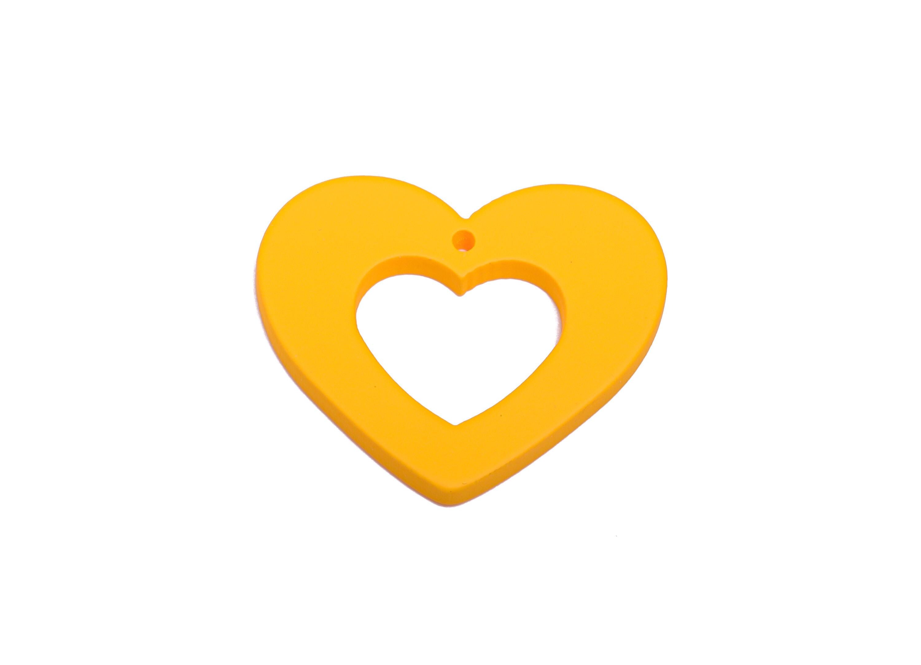 Acrylic Heart Earring Charm - Matte Yellow Heart Charm - Lightweight Flat Heart Cut-out Charm - Color Code: A1057 - 34x29x3mm - AC3667-A1057 - DOMEDBAZAAR