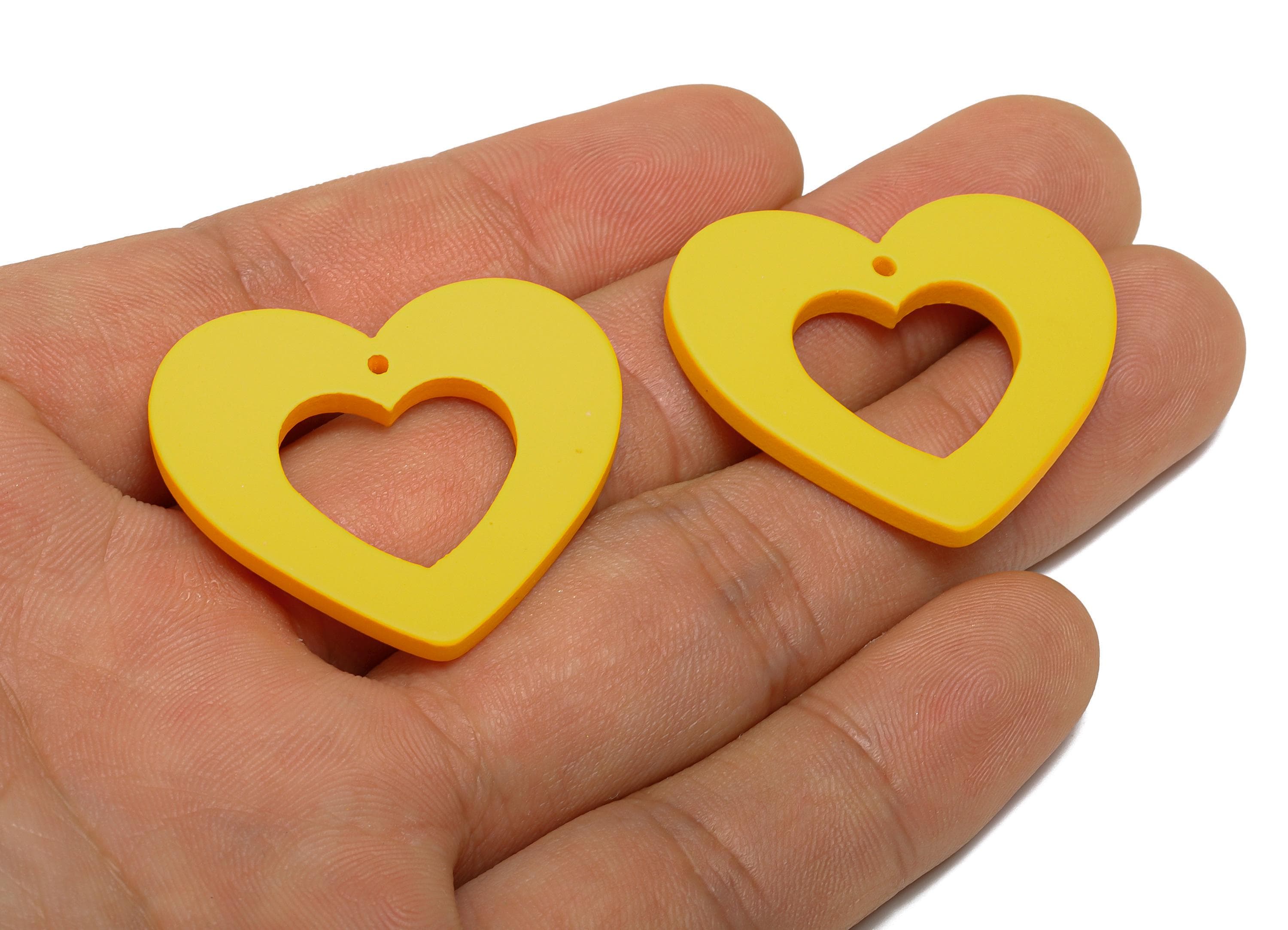 Acrylic Heart Earring Charm - Matte Yellow Heart Charm - Lightweight Flat Heart Cut-out Charm - Color Code: A1057 - 34x29x3mm - AC3667-A1057 - DOMEDBAZAAR