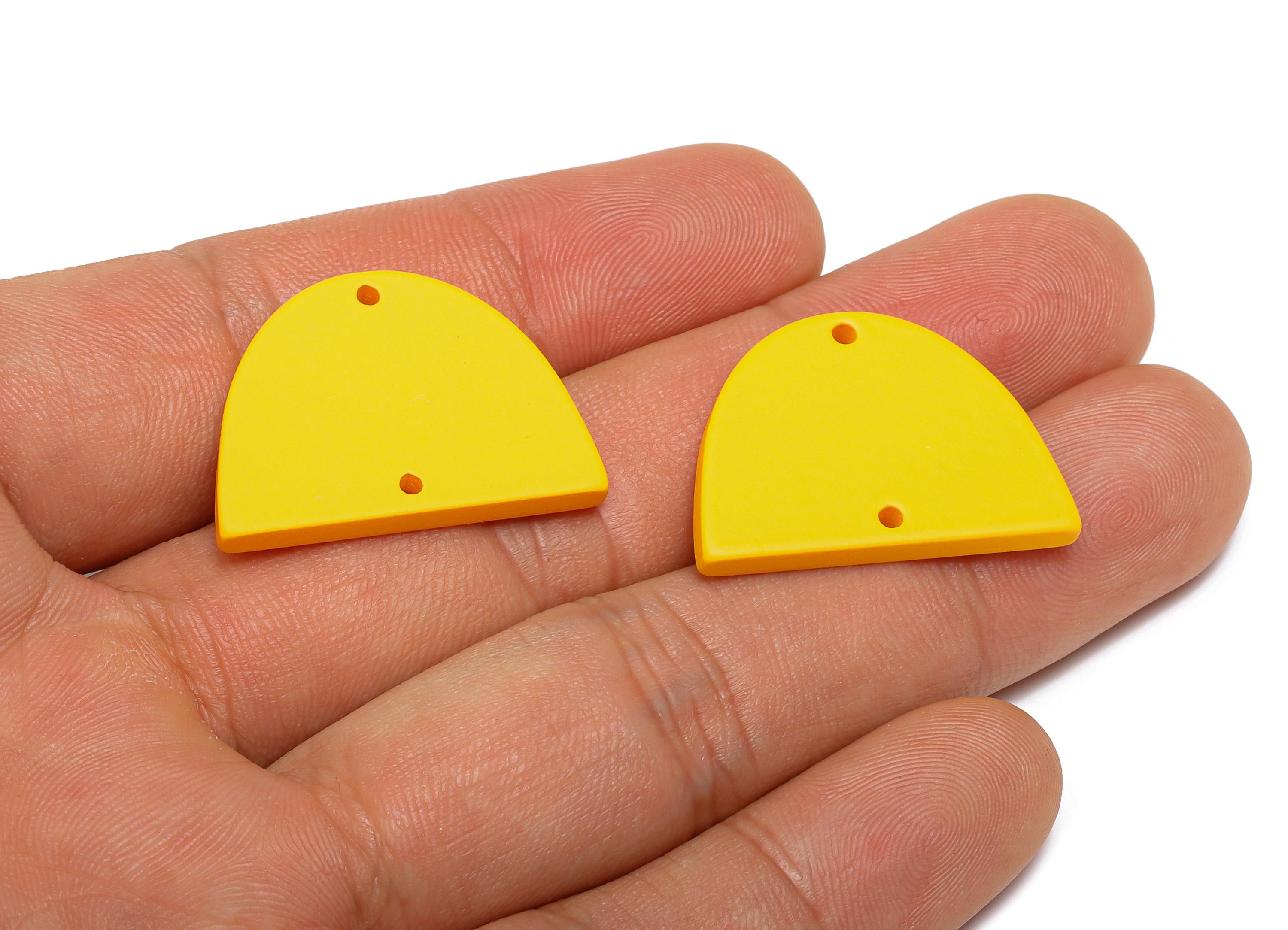 Acrylic Domed Earring Connector - Matte Yellow Half Round Charm - 2 Holes Geometric Jewelry - Color Code: A1057 - 27.7x19x3mm - AC3660-A1057 - DOMEDBAZAAR