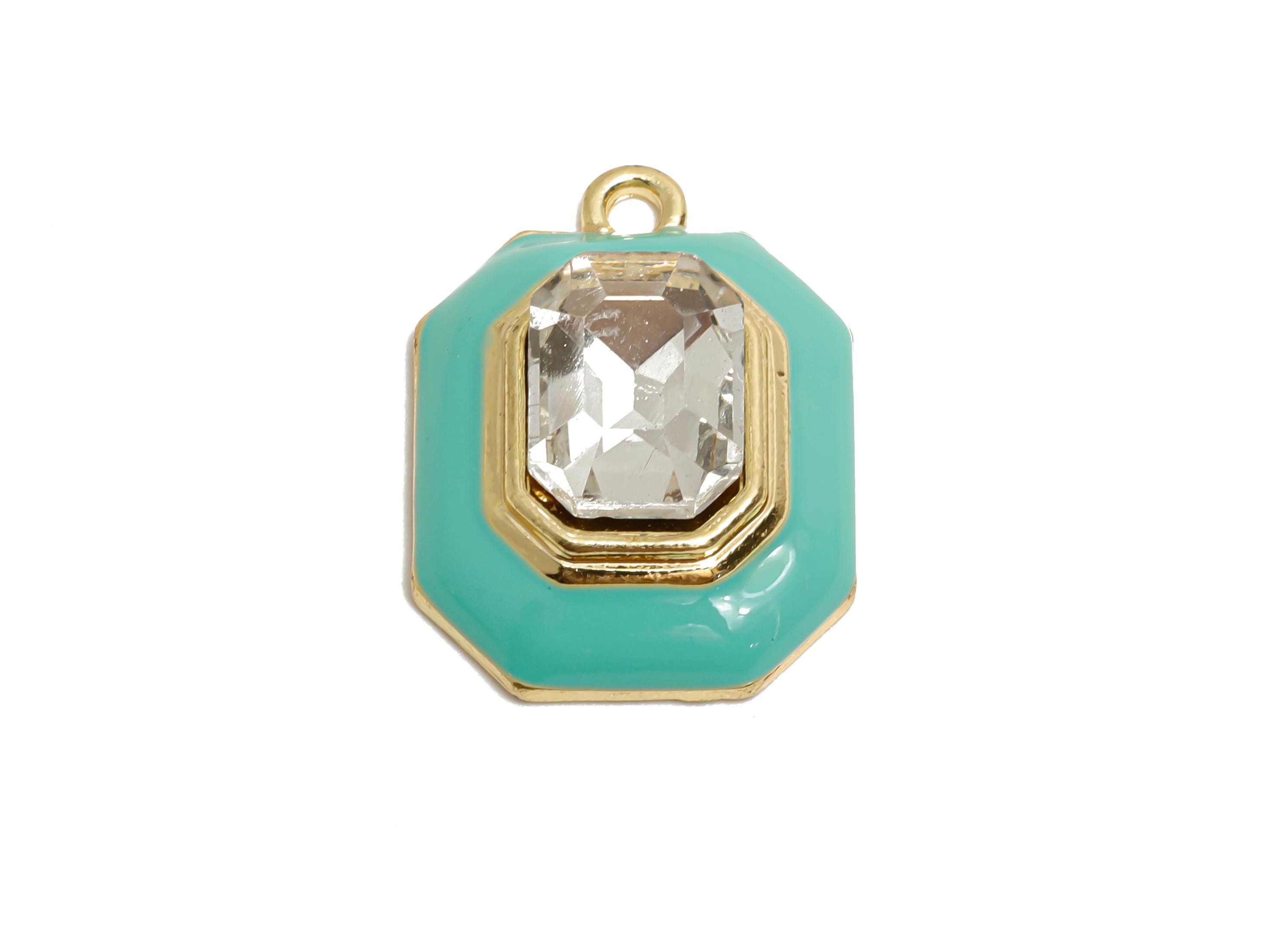 Alloy Octagon Pendant - Green Enamel Crystal Charm for Necklace - Dainty Geometric Charm for Jewelry - KC Gold Plated - 22x17x8mm - AC3543G - DOMEDBAZAAR