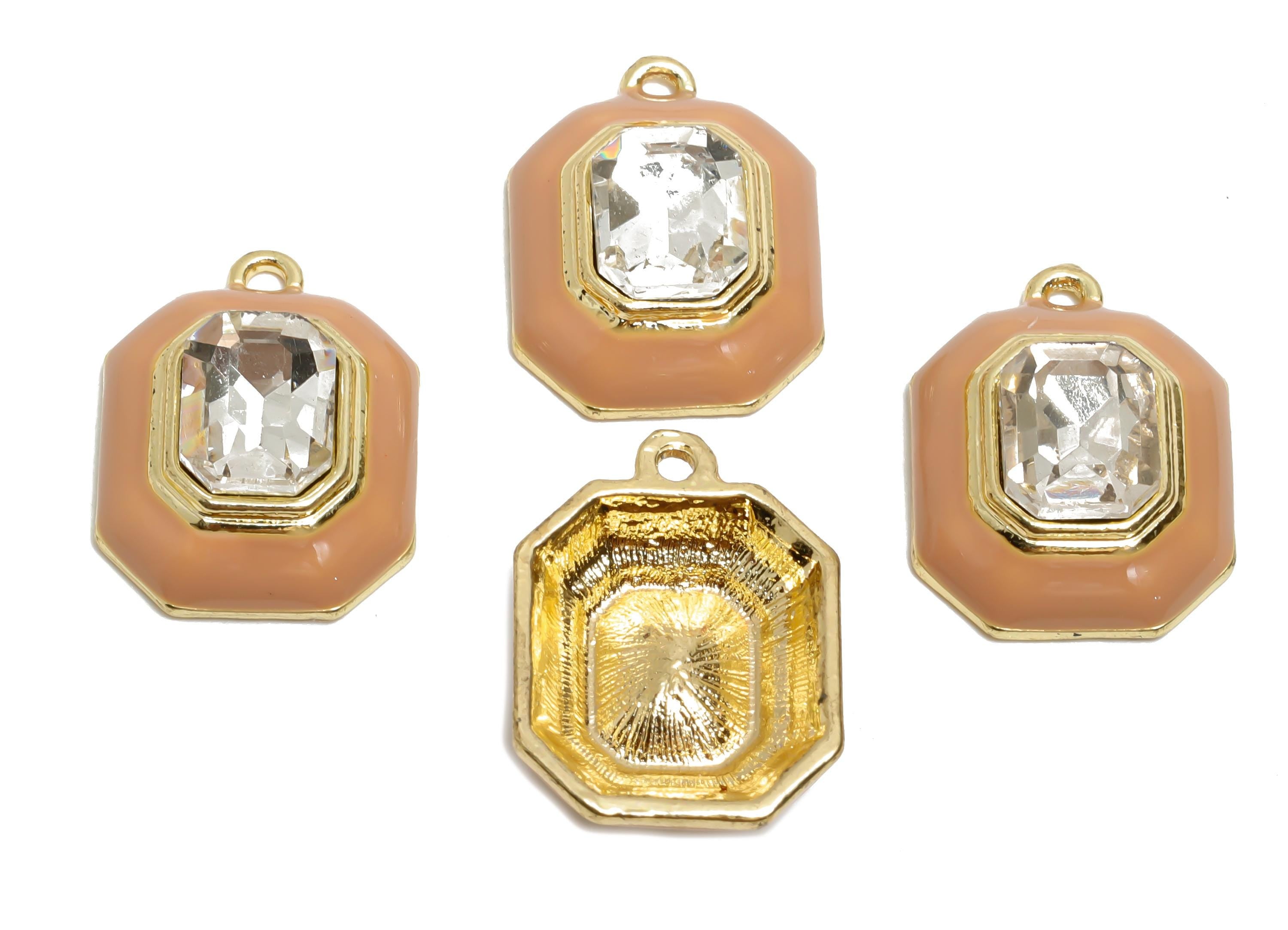 Alloy Octagon Pendant - Enamel Crystal Charm for Necklace - Shinny Geometric Charm for Jewelry - KC Gold Tone Plated - 22x17x8mm - AC3543H - DOMEDBAZAAR