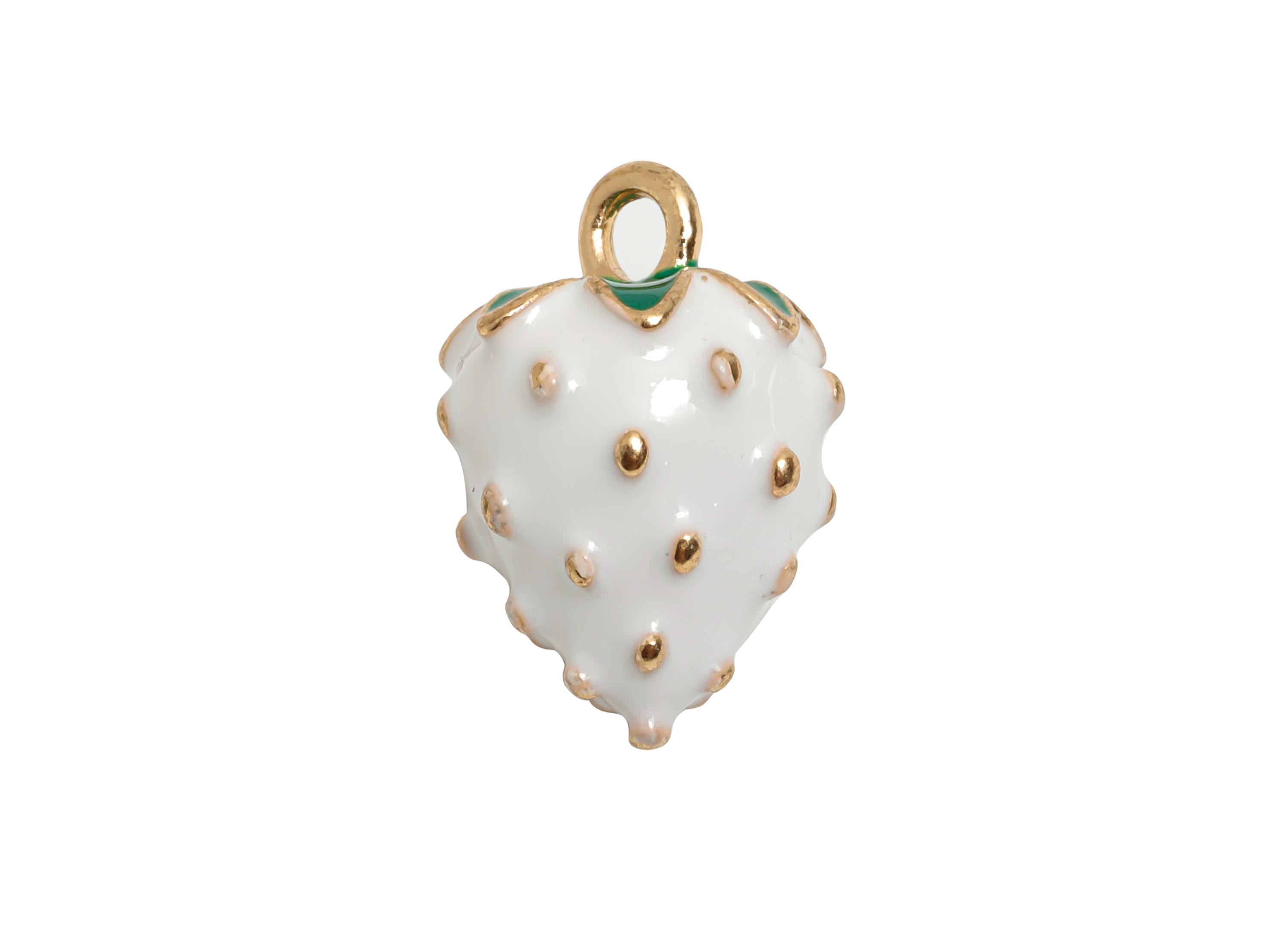Alloy Enamel Strawberry Charm - White Strawberry Jewelry Charm - Enamel Fruit Accessory - Metal Craft Jewelry Making - 17x11x11.17mm-AC3535 - DOMEDBAZAAR
