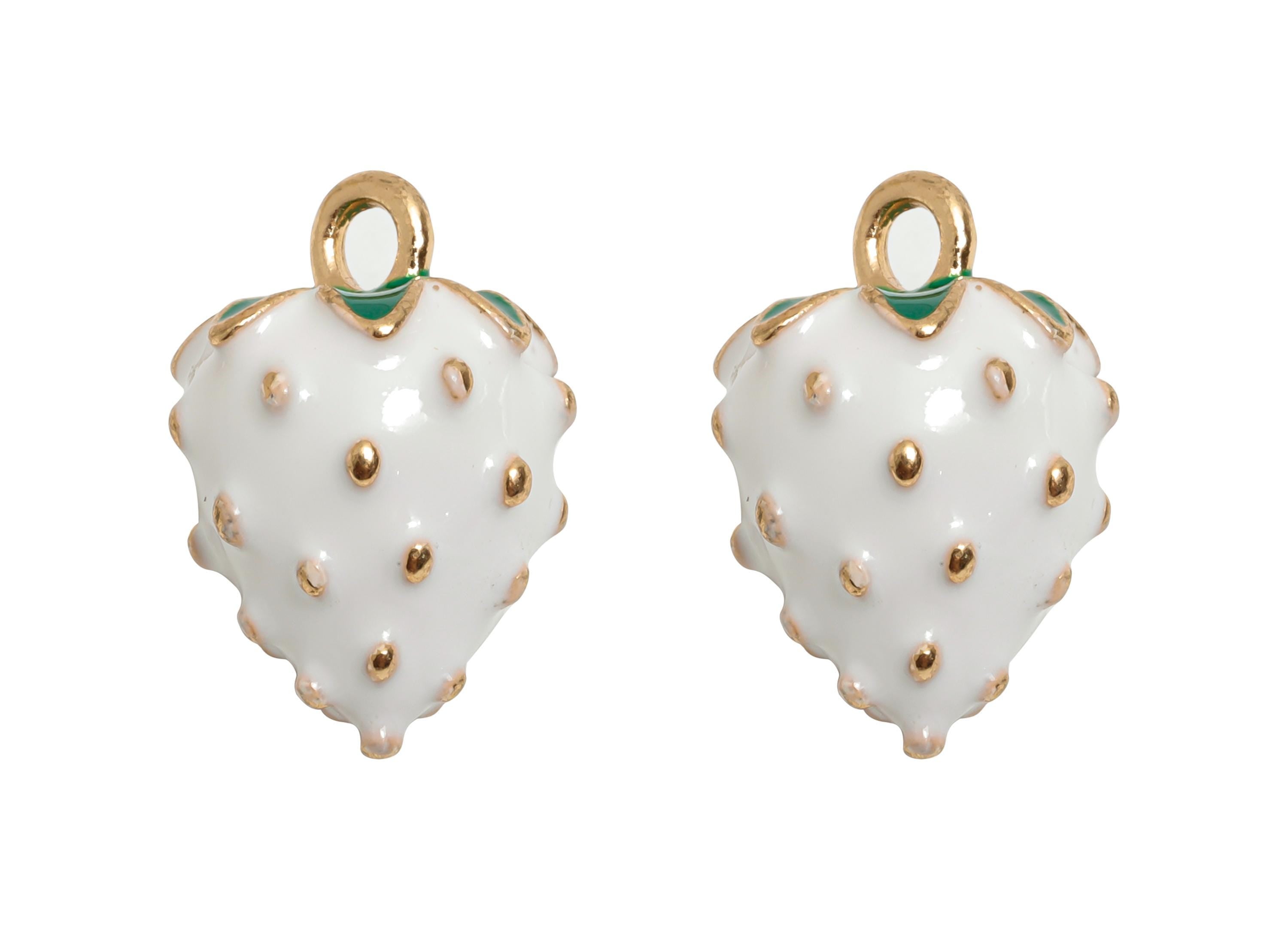 Alloy Enamel Strawberry Charm - White Strawberry Jewelry Charm - Enamel Fruit Accessory - Metal Craft Jewelry Making - 17x11x11.17mm-AC3535 - DOMEDBAZAAR