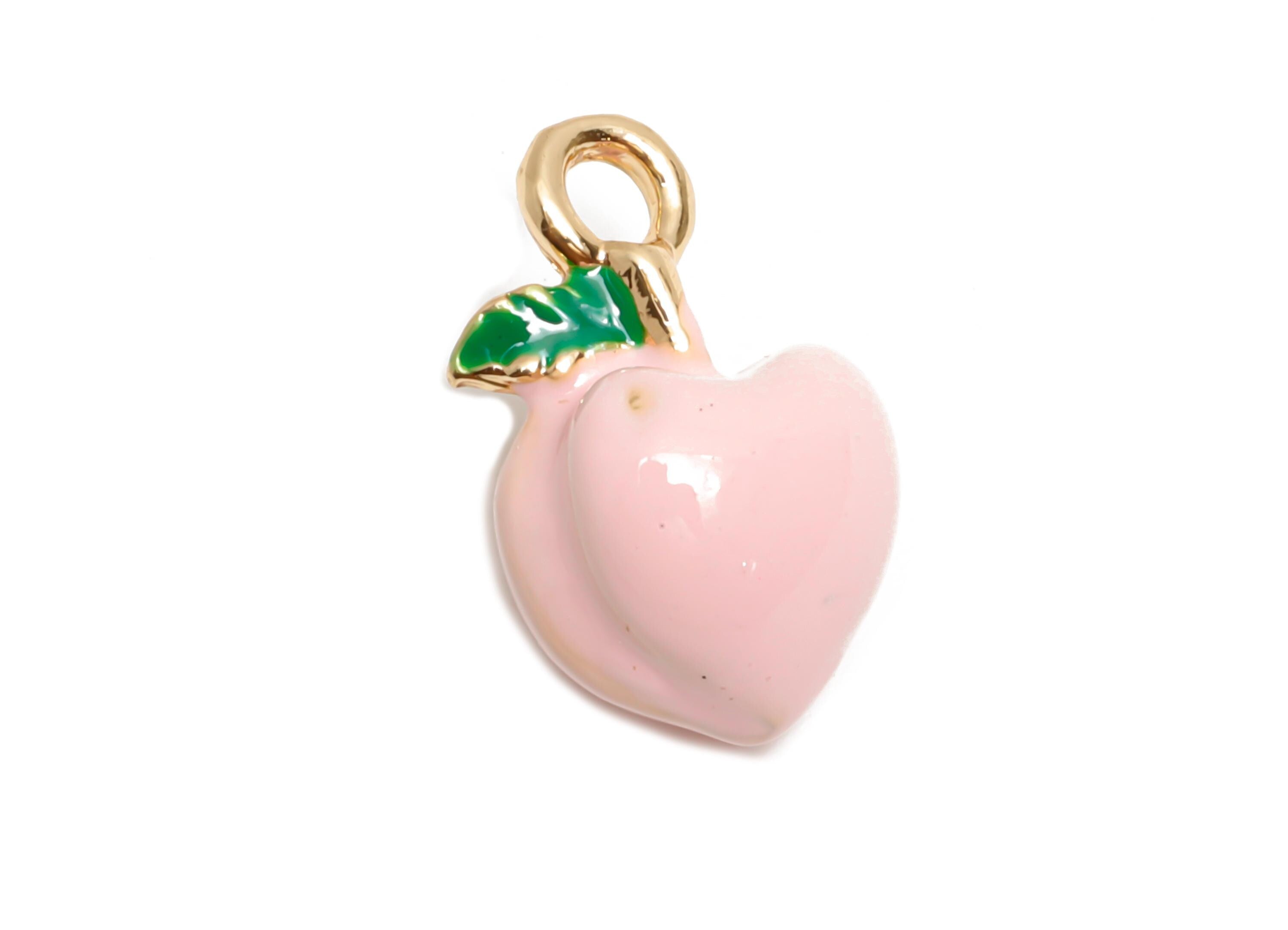Alloy Enamel Peach Charm - Colorful Pink Peach Jewelry Charm - Enamel Fruit Accessory - Metal Craft Jewelry Making - 17x11x11.17mm-AC3525 - DOMEDBAZAAR