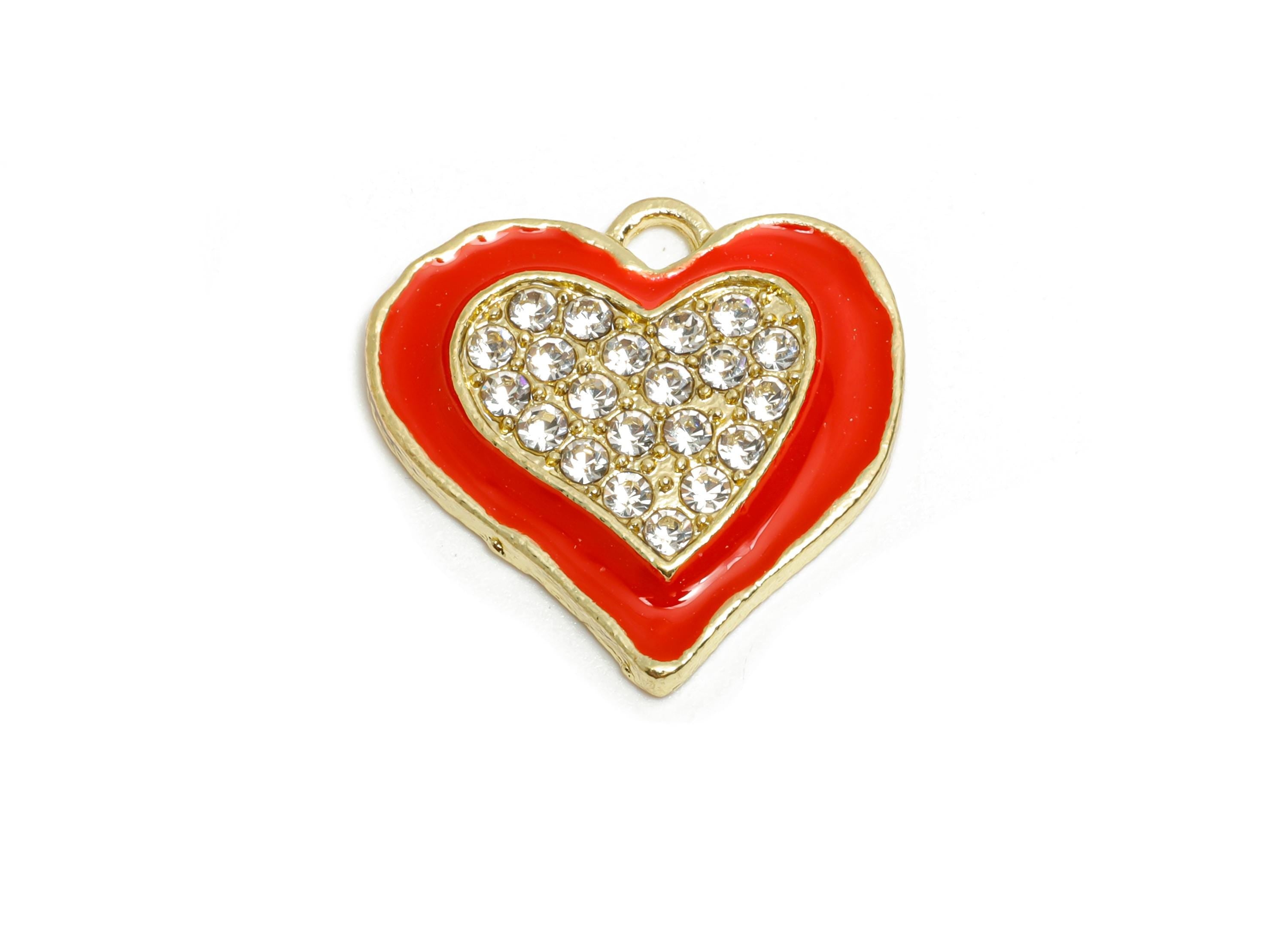 Alloy Enamel Heart Charm - Colorful Crystal Heart Red Jewelry - Sparkling Heart Accessory - Metal Craft Jewelry Making - 20x19.8x3mm-AC3522A - DOMEDBAZAAR
