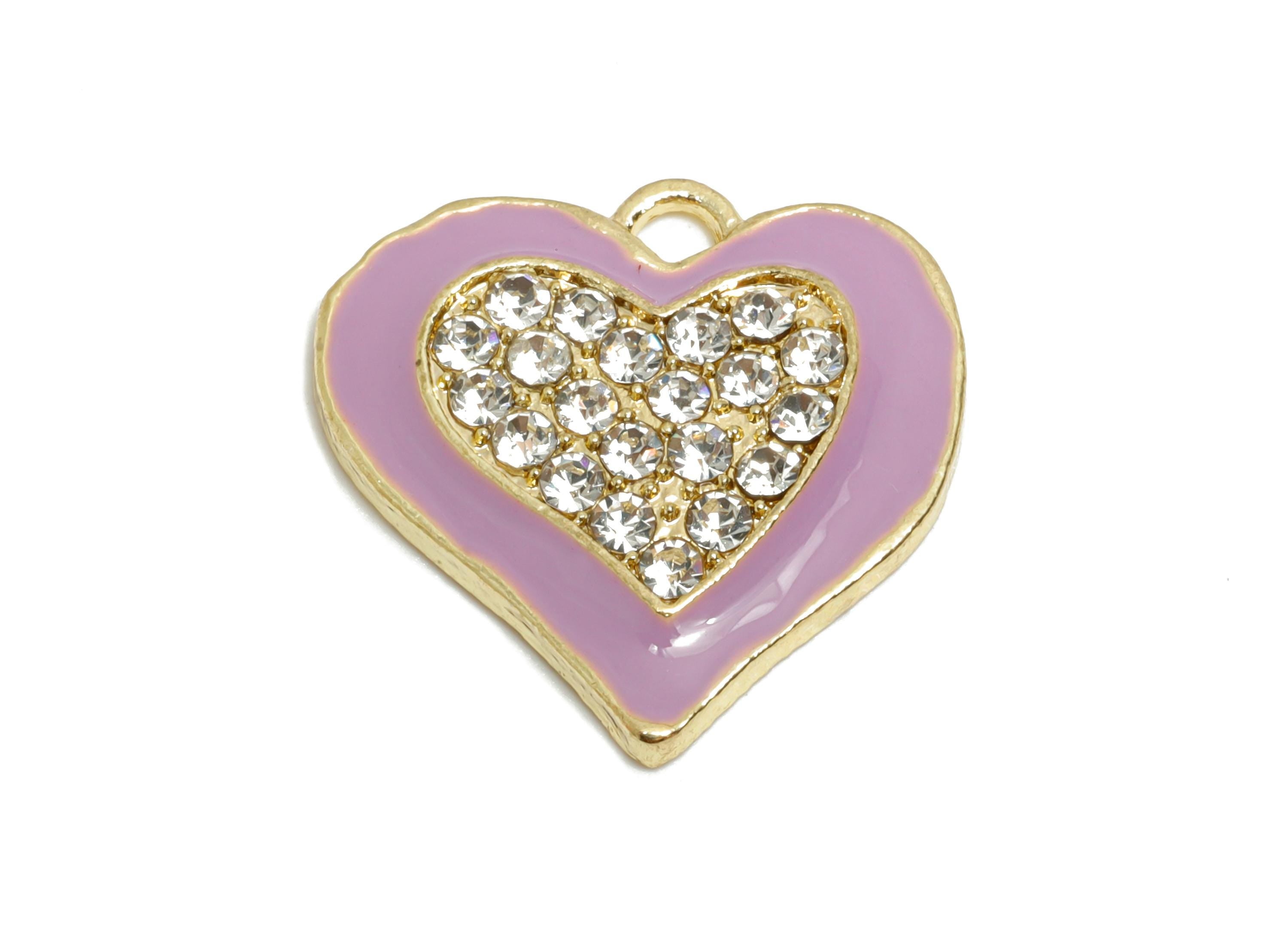 Alloy Enamel Heart Charm - Colorful Crystal Heart Purple Jewelry - Sparkling Heart Accessory - Metal Craft Jewelry Making -20x19x3mm-AC3522B - DOMEDBAZAAR