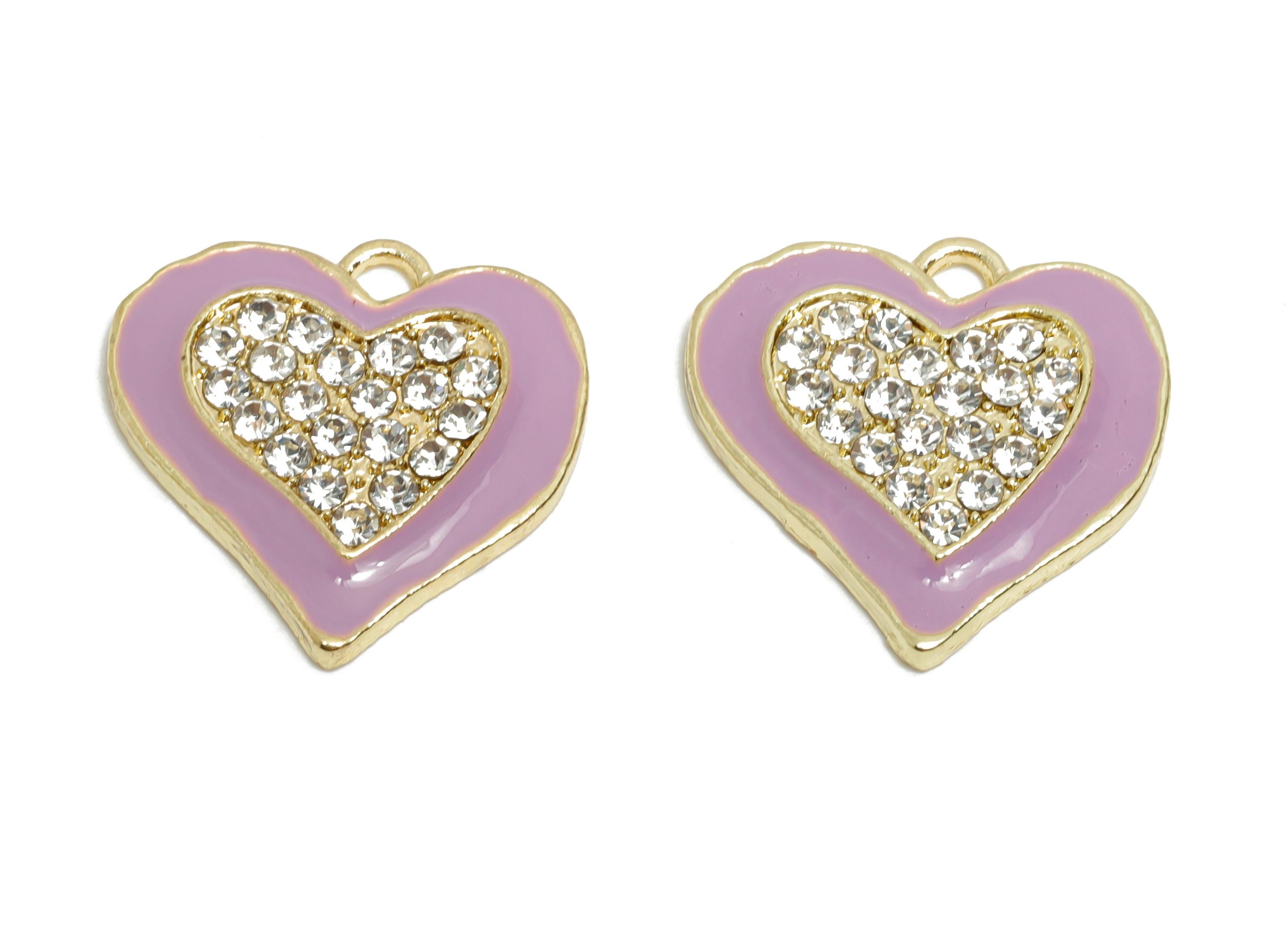 Alloy Enamel Heart Charm - Colorful Crystal Heart Purple Jewelry - Sparkling Heart Accessory - Metal Craft Jewelry Making -20x19x3mm-AC3522B - DOMEDBAZAAR