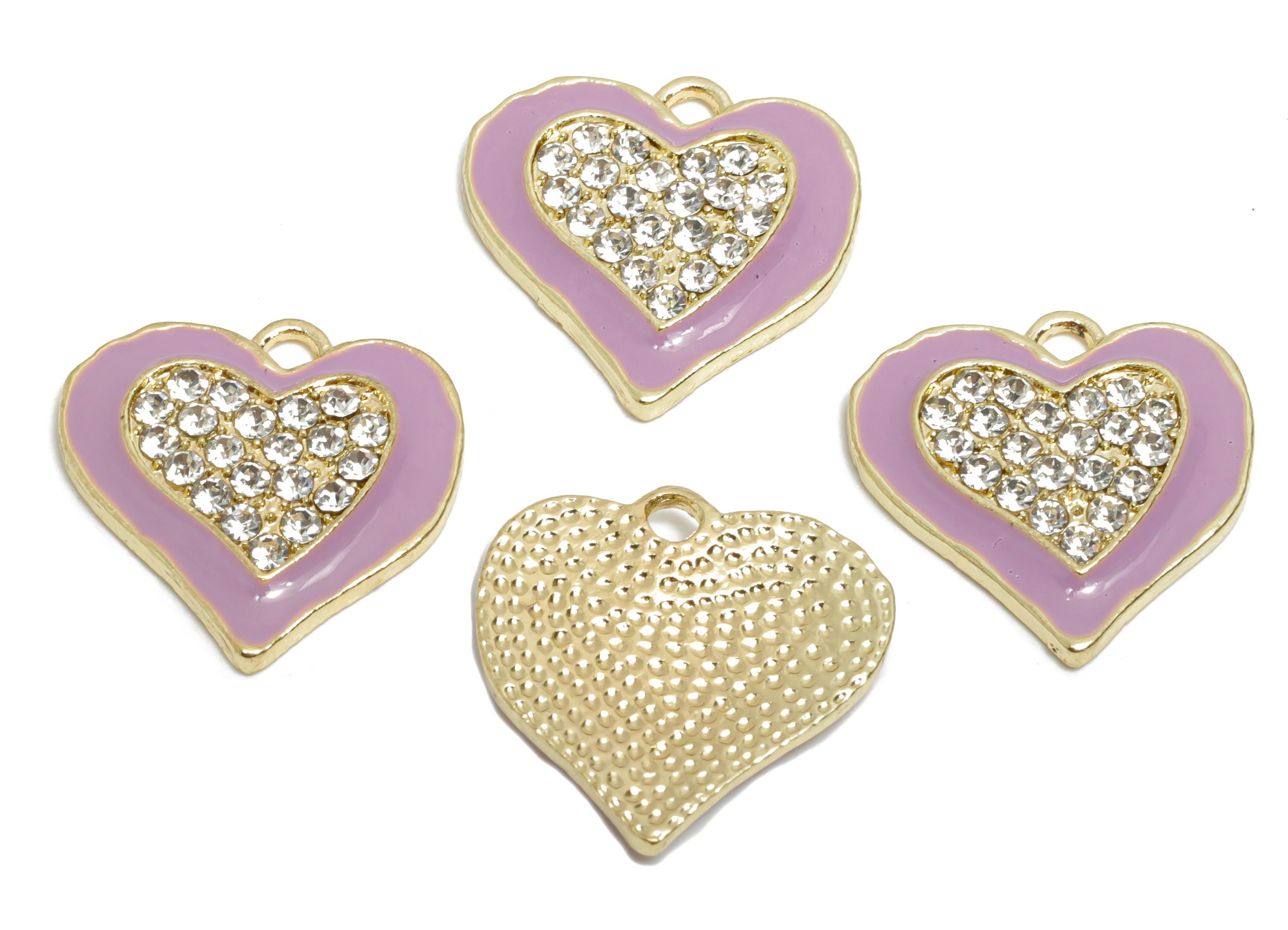 Alloy Enamel Heart Charm - Colorful Crystal Heart Purple Jewelry - Sparkling Heart Accessory - Metal Craft Jewelry Making -20x19x3mm-AC3522B - DOMEDBAZAAR