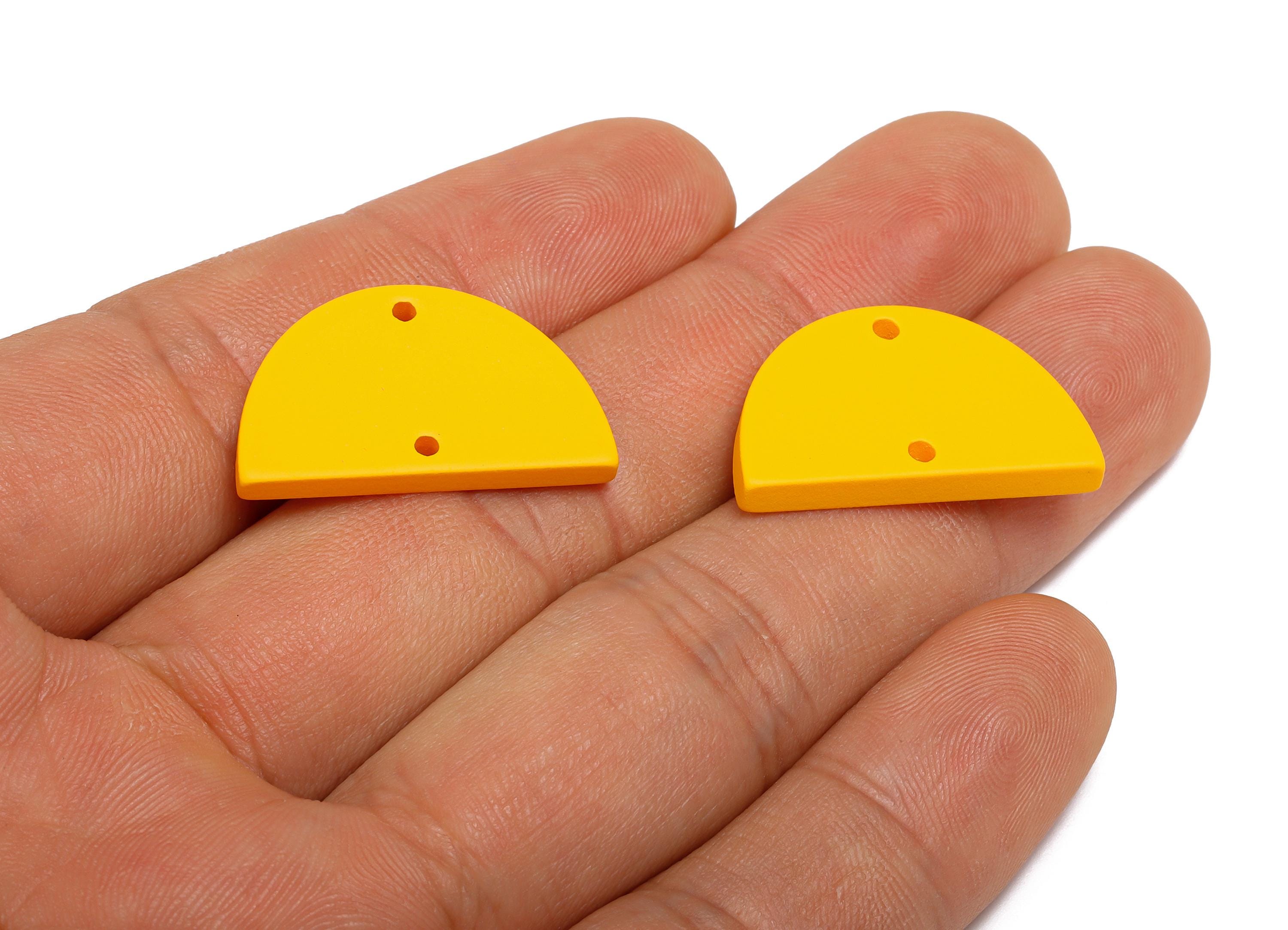 Acrylic Semicircle Earring Connector - Matte Yellow Half Moon Charm - 2 Holes Geometric Jewelry - Color Code: A1057 - 25x15x2mm-AC3659-A1057 - DOMEDBAZAAR