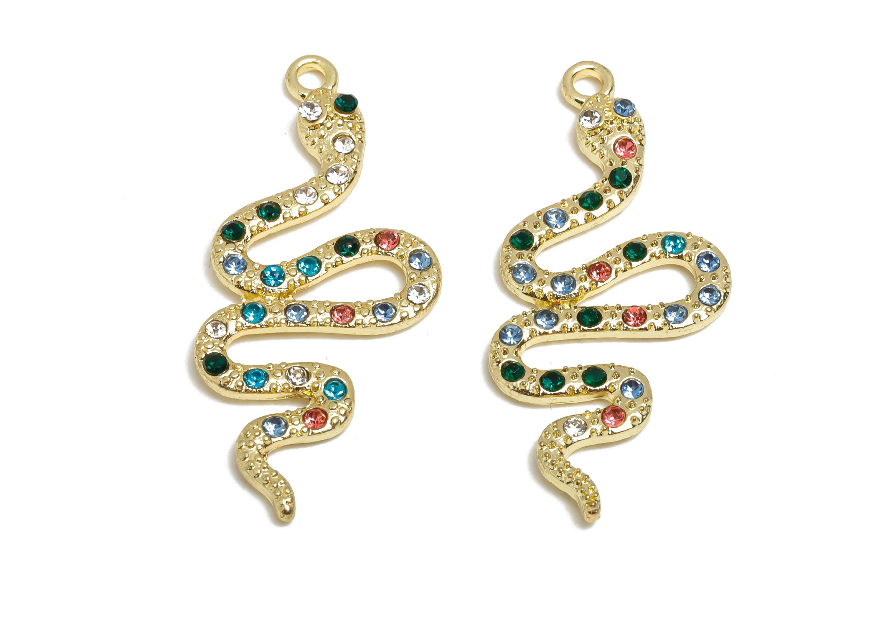 Alloy Snake Charm Pendant - Alloy Serpent Sparkling - DIY  Crystal Snake Jewelry Supply - Fashion Jewelry Making - 40x16.9x2.32mm - AC3530 - DOMEDBAZAAR