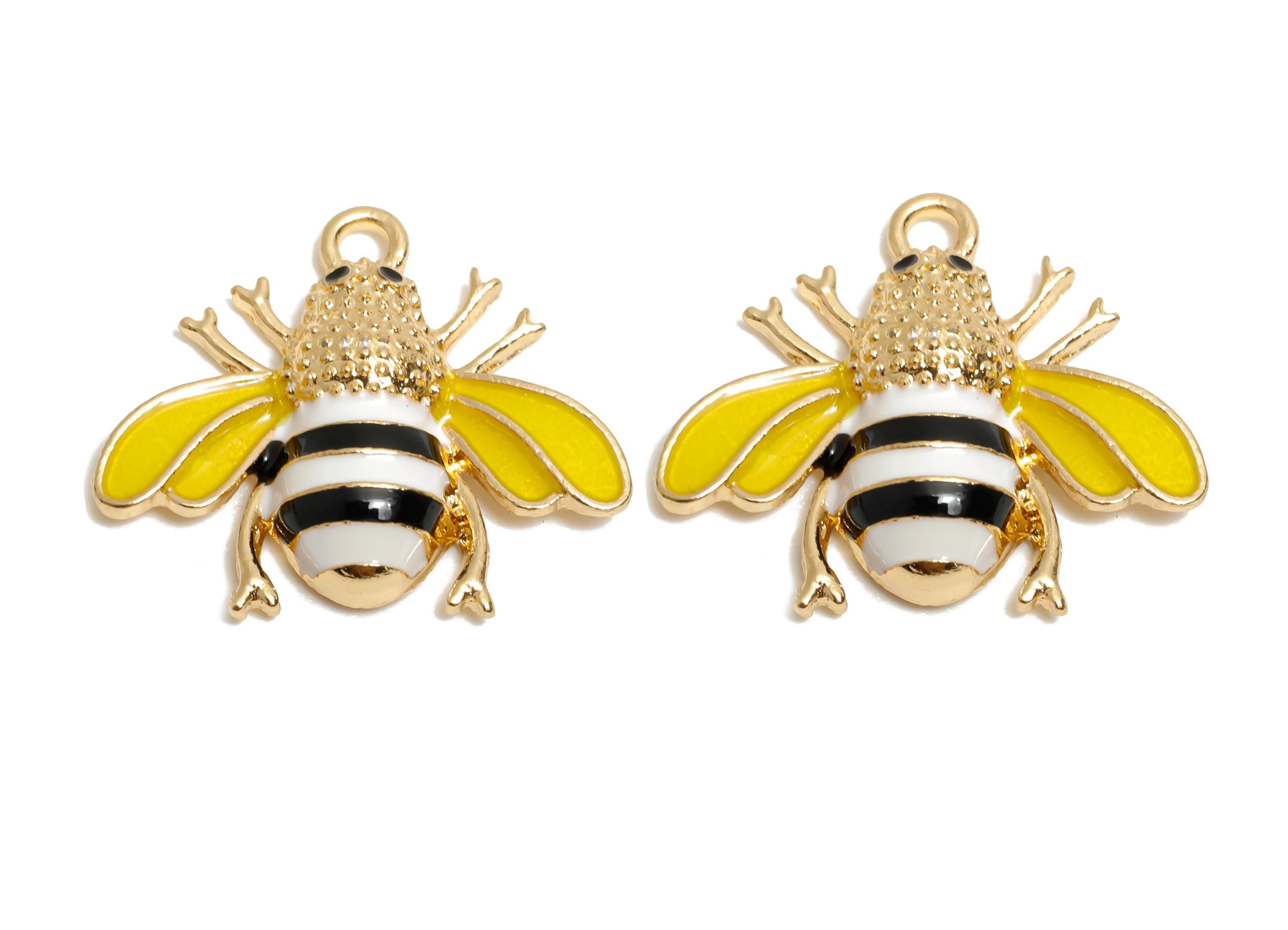 Alloy Enamel Bee Charm - Insect Jewelry Charm - Whimsical Dainty Bee Jewelry For Necklace - KC Gold Tone Plating - 20x24.36x5.3mm - AC3528