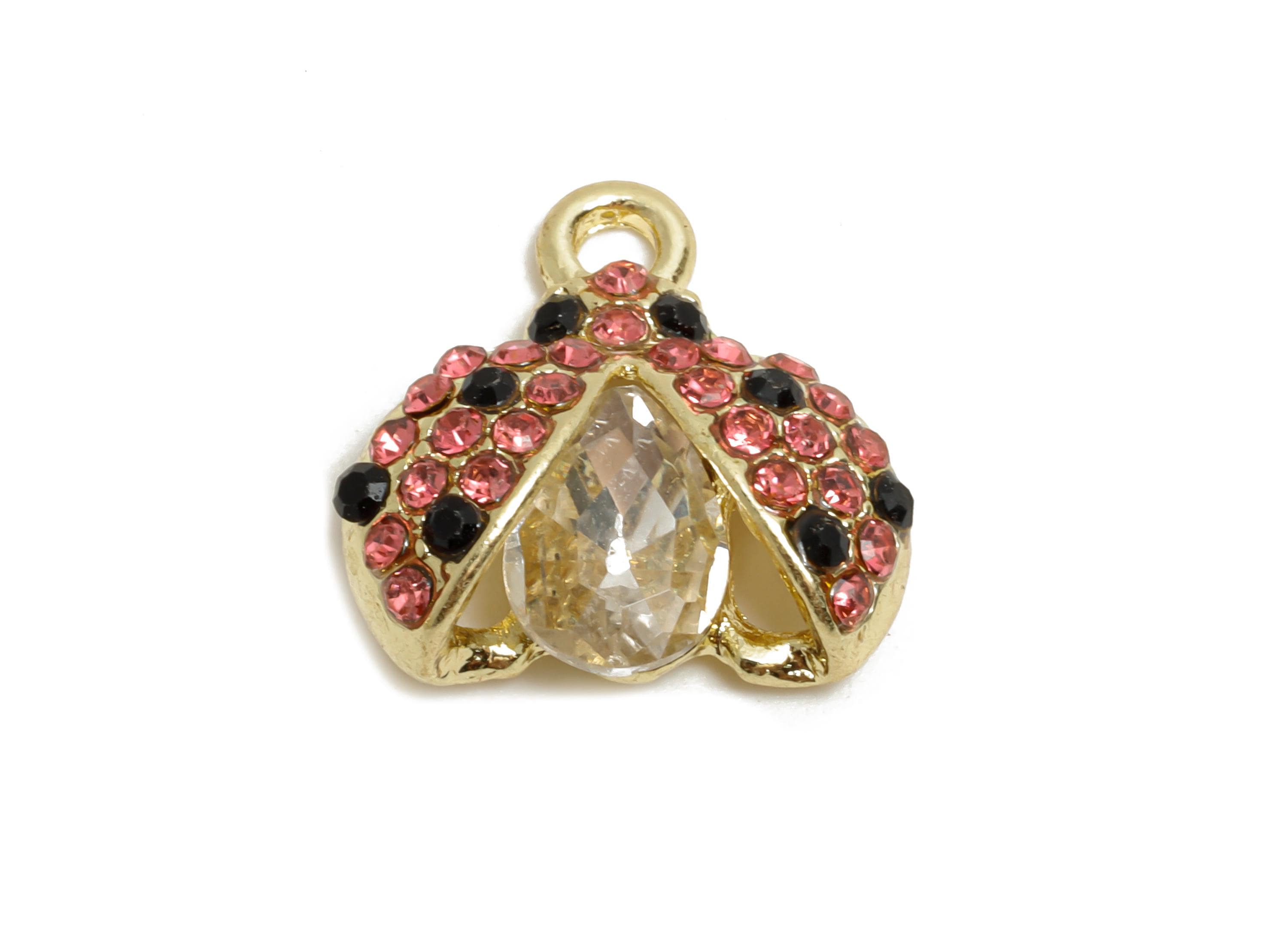 Alloy Crystal Ladybug Pendant - Ladybug Teardrop Necklace Pendant - Sparkling Ladybug Accessory - KC Gold Tone Plating - 15x15x6mm -AC3540 - DOMEDBAZAAR