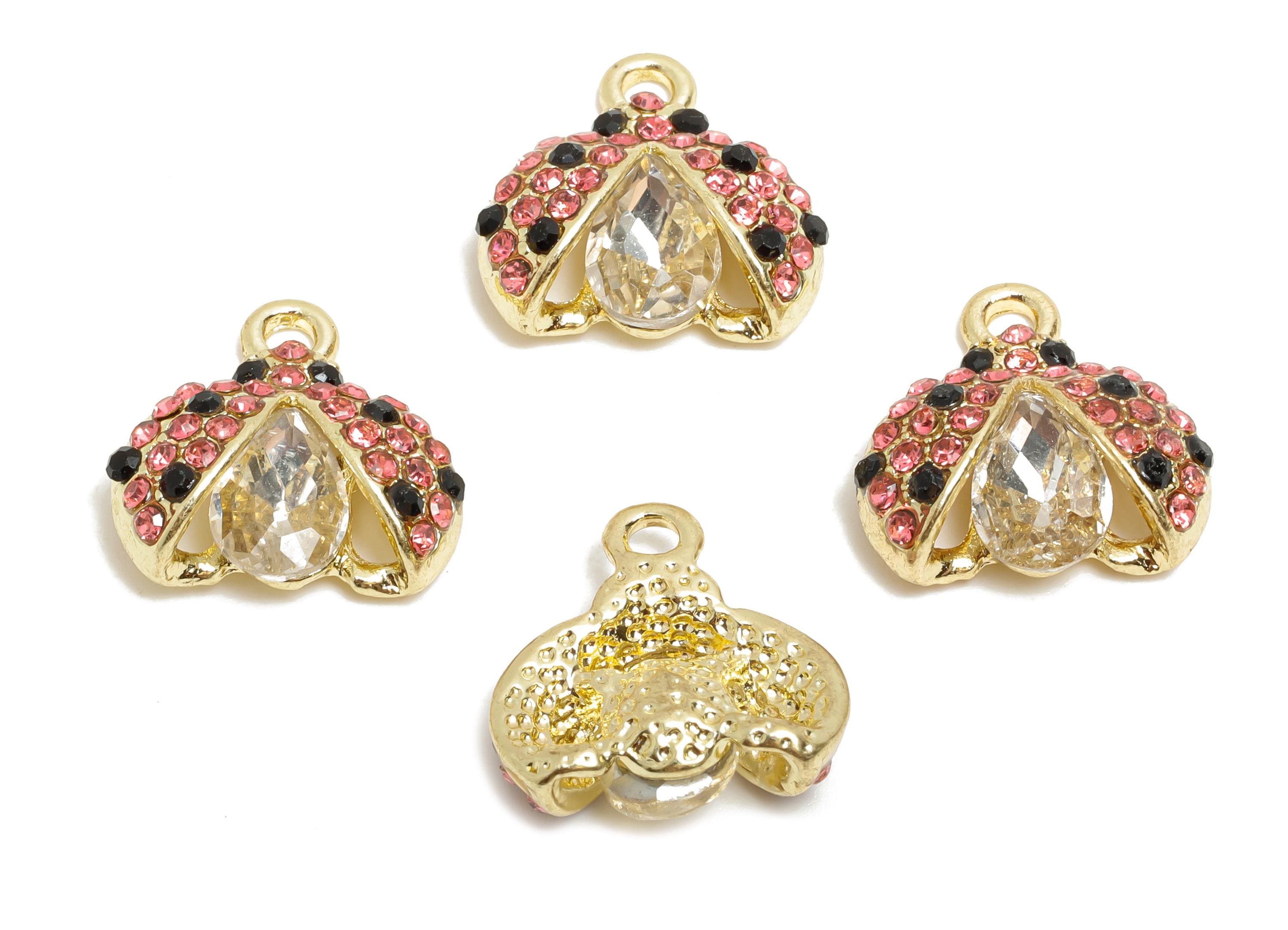 Alloy Crystal Ladybug Pendant - Ladybug Teardrop Necklace Pendant - Sparkling Ladybug Accessory - KC Gold Tone Plating - 15x15x6mm -AC3540 - DOMEDBAZAAR