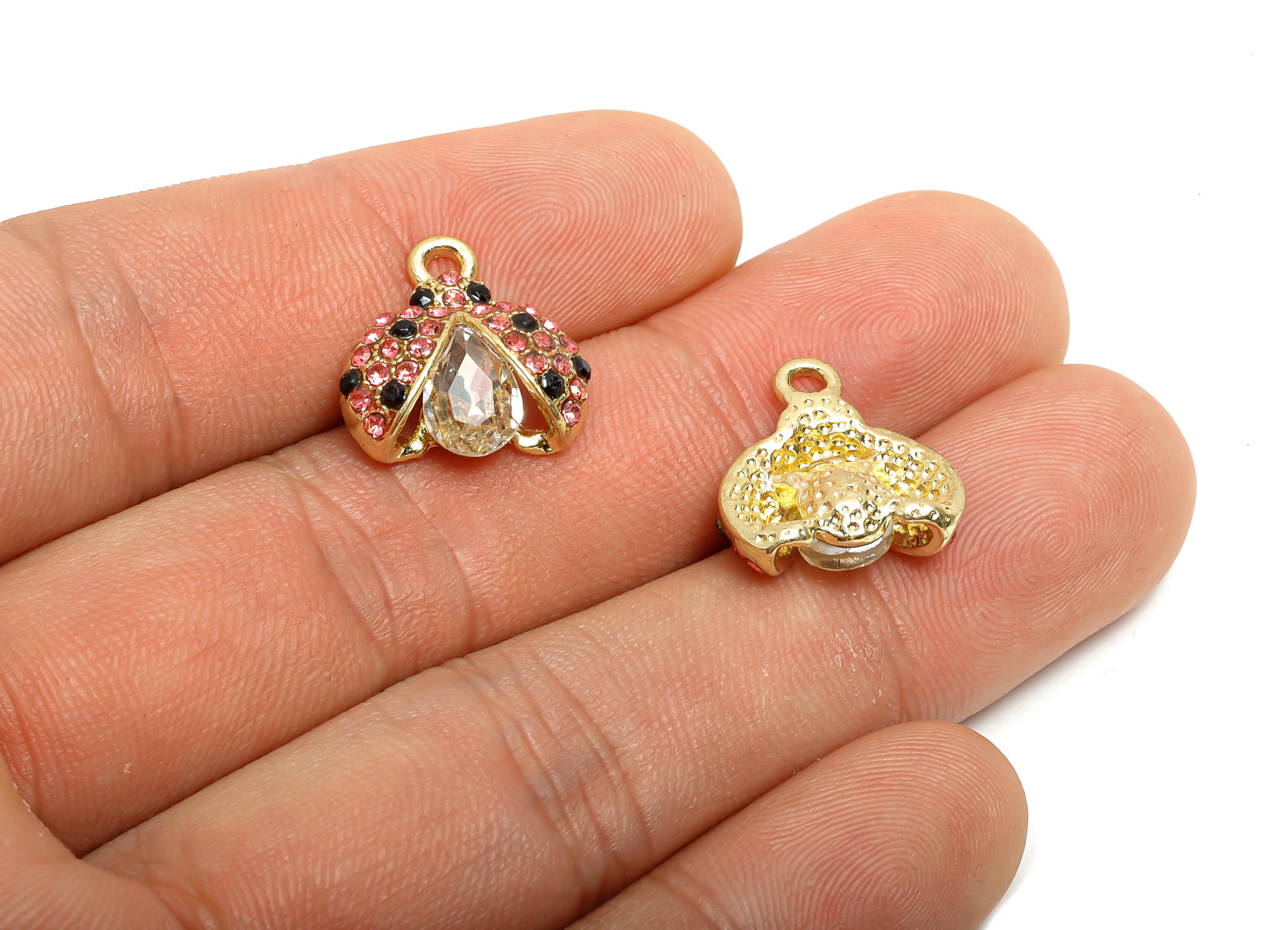 Alloy Crystal Ladybug Pendant - Ladybug Teardrop Necklace Pendant - Sparkling Ladybug Accessory - KC Gold Tone Plating - 15x15x6mm -AC3540 - DOMEDBAZAAR