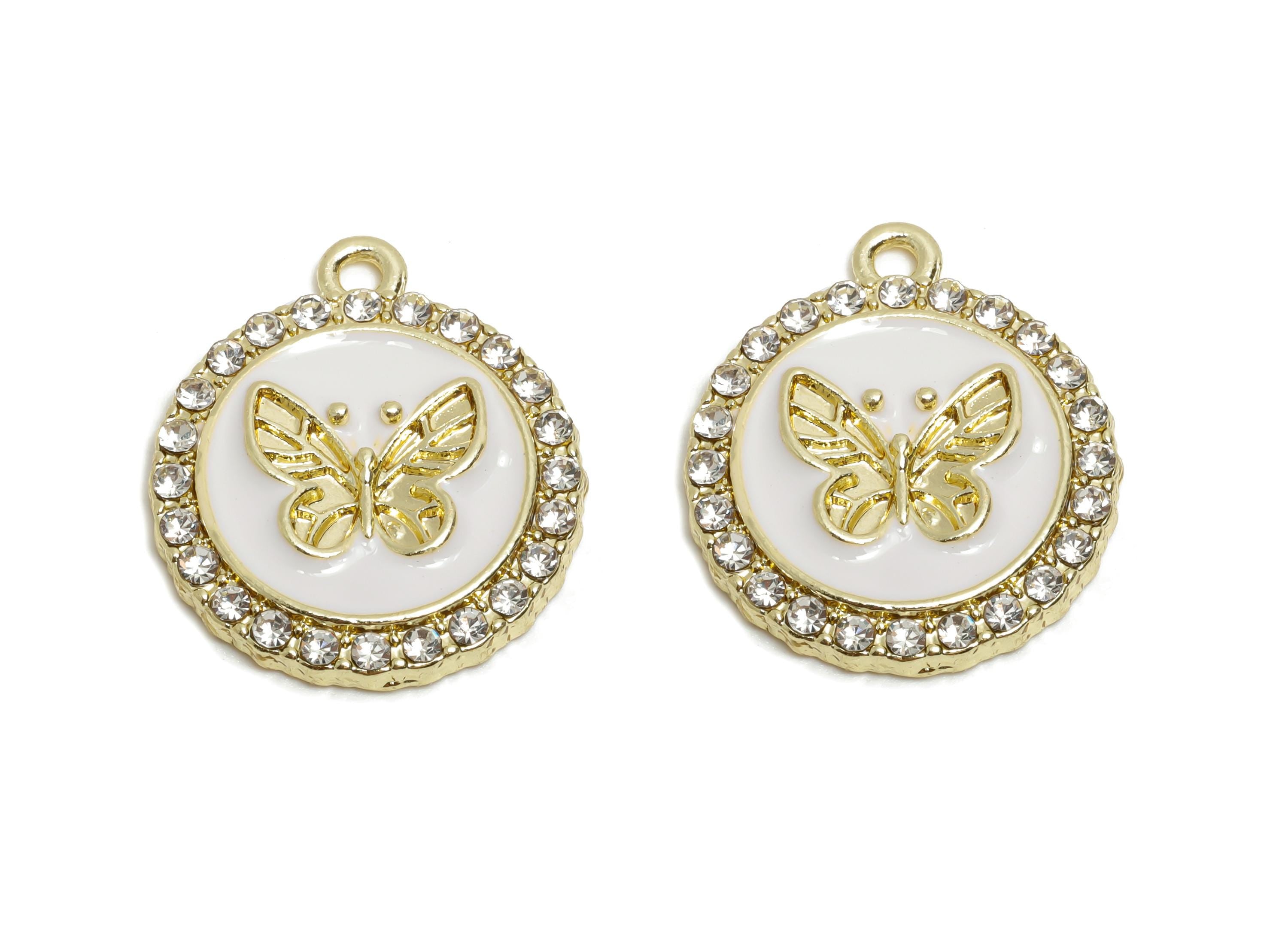 Alloy Enamel Butterfly Charm - Shinny Crystal Jewelry Charm - Whimsical Butterfly Jewelry Finding - KC Gold Tone Plated - 23x20x3mm - AC3523 - DOMEDBAZAAR
