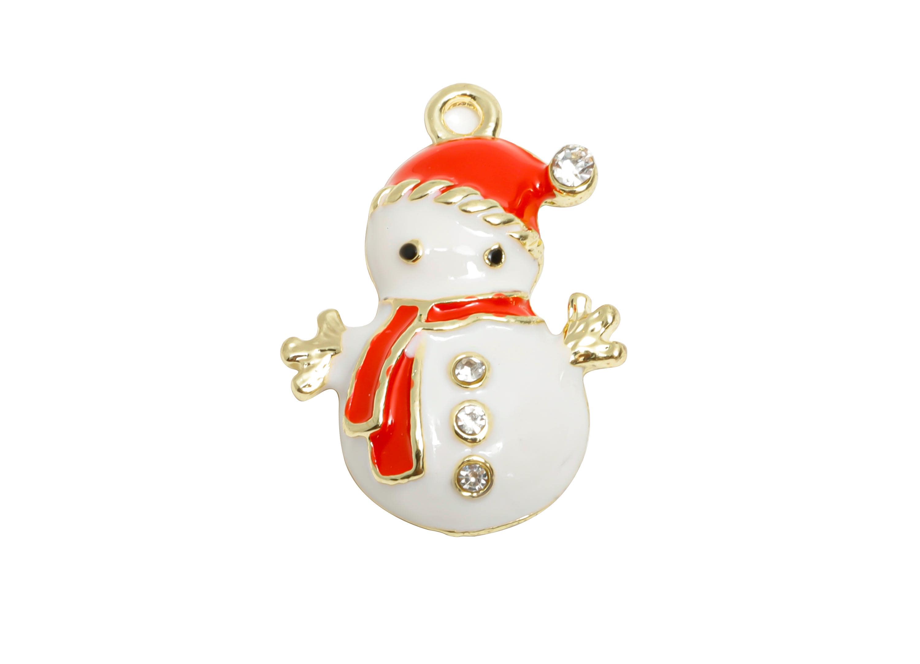 Alloy Enamel Snowman Charm - Cute Christmas Pendant for Necklace - Winter Snowman Accessory - KC Gold Tone Plated - 22.8x15.5x4.9mm - AC3524 - DOMEDBAZAAR