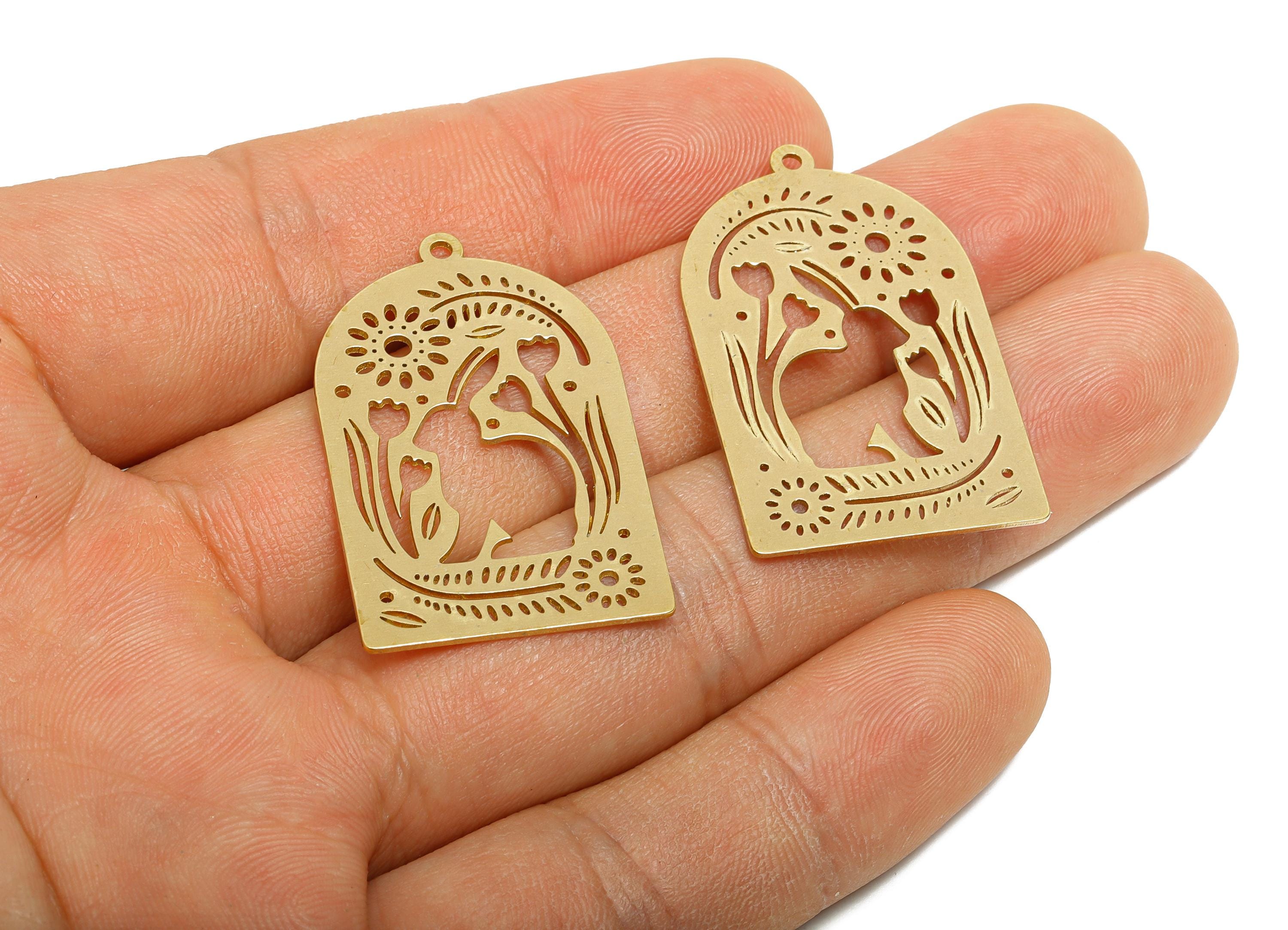 Raw Brass Rabbit Pendant - Brass Hollow Forest Animal Charm - Hollow Cut Brass Charm - Nature Jewelry Making - 36x22.4x0.7mm - PP11512 - DOMEDBAZAAR