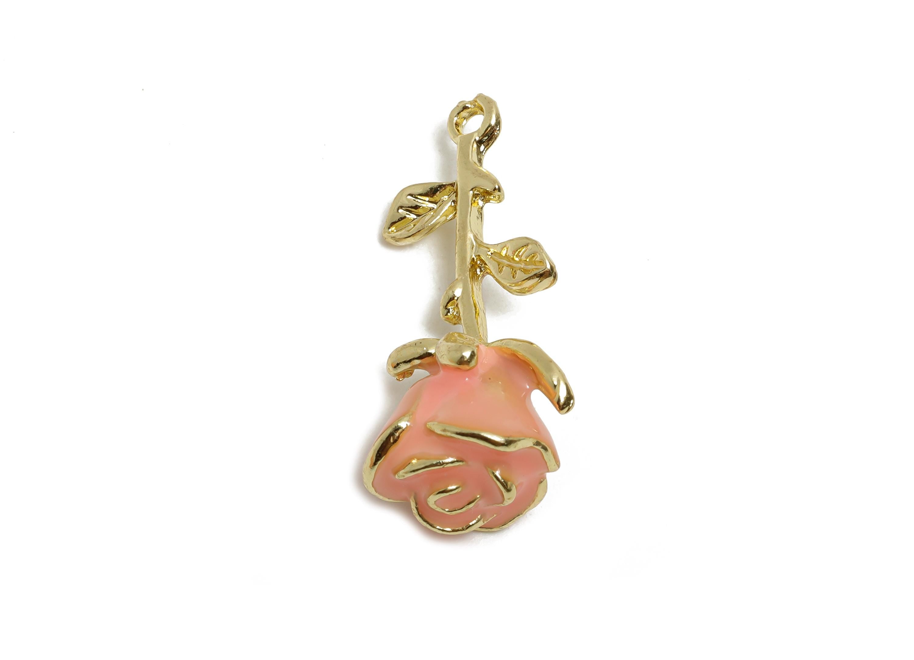 Alloy Enamel Rose Pendant - Romantic Flower Jewelry Component - Wedding Craft Jewelry Pendant - KC Gold Plating - 27.9x12.7x12mm - AC3541 - DOMEDBAZAAR