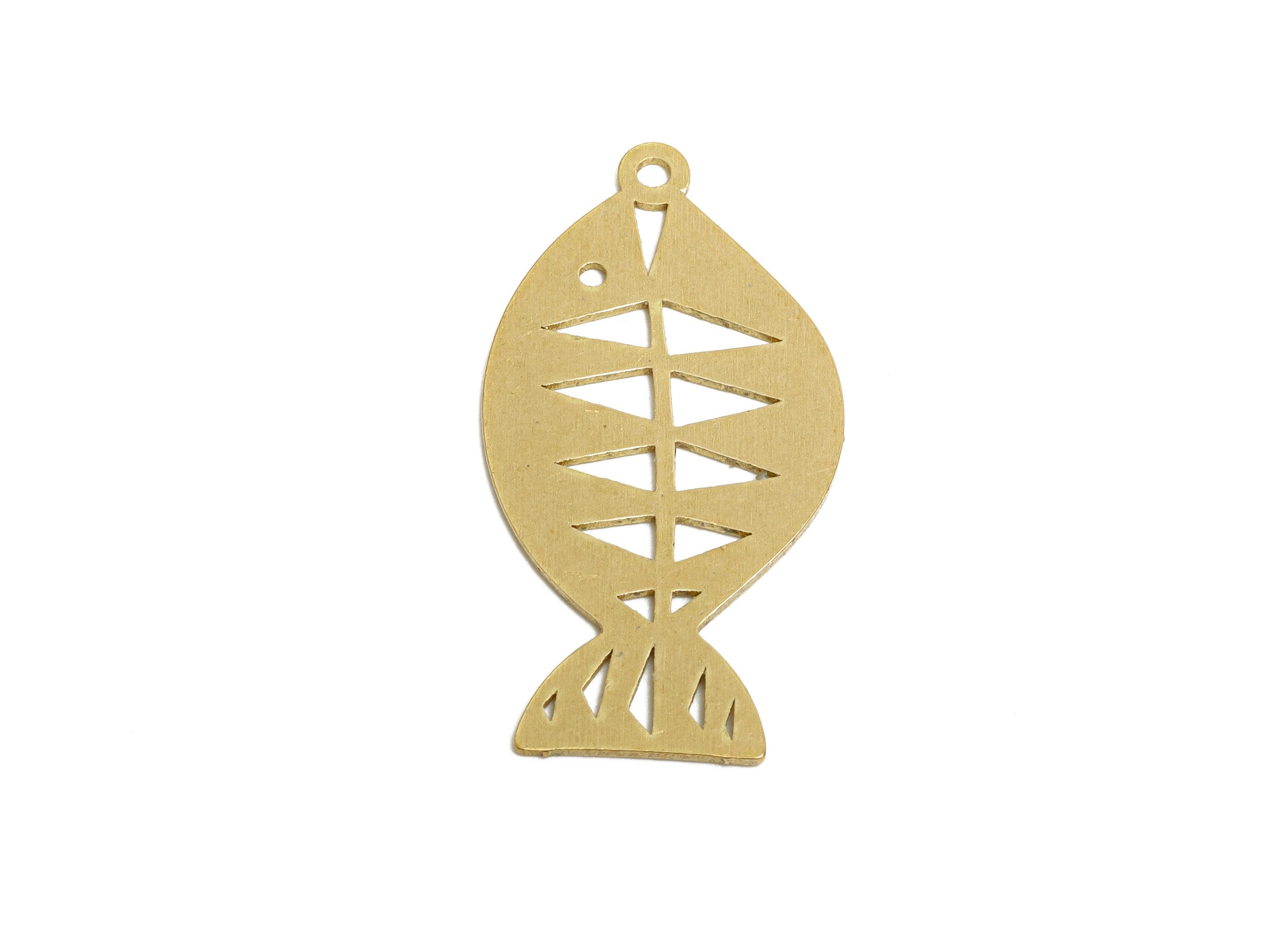 Raw Brass Fish Pendant - Brass Hollow Marine Life Charm - Hollow Fish Cut Brass Charm - Nature Jewelry Making - 36x22.4x0.7mm - PP11507 - DOMEDBAZAAR