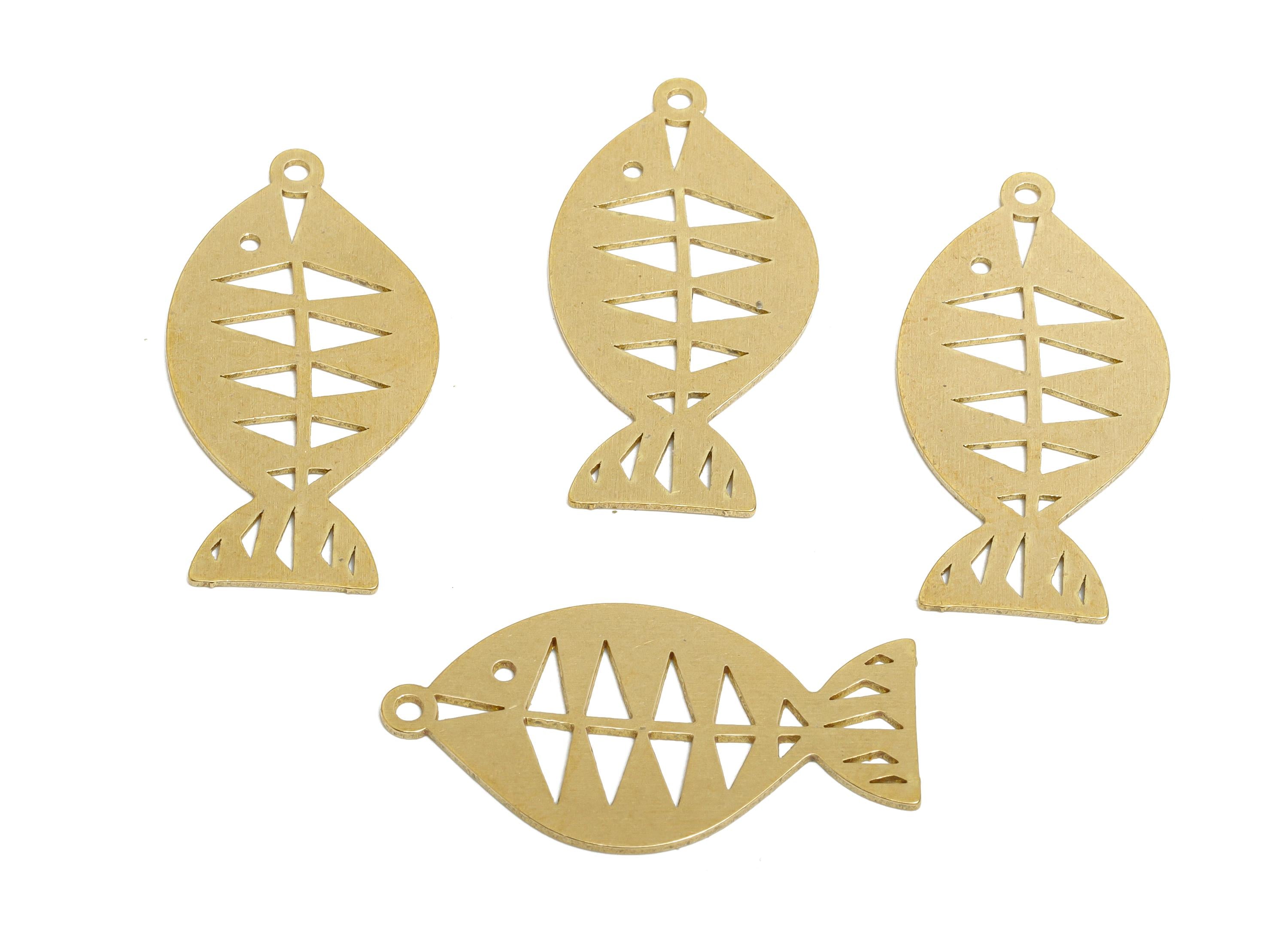 Raw Brass Fish Pendant - Brass Hollow Marine Life Charm - Hollow Fish Cut Brass Charm - Nature Jewelry Making - 36x22.4x0.7mm - PP11507 - DOMEDBAZAAR