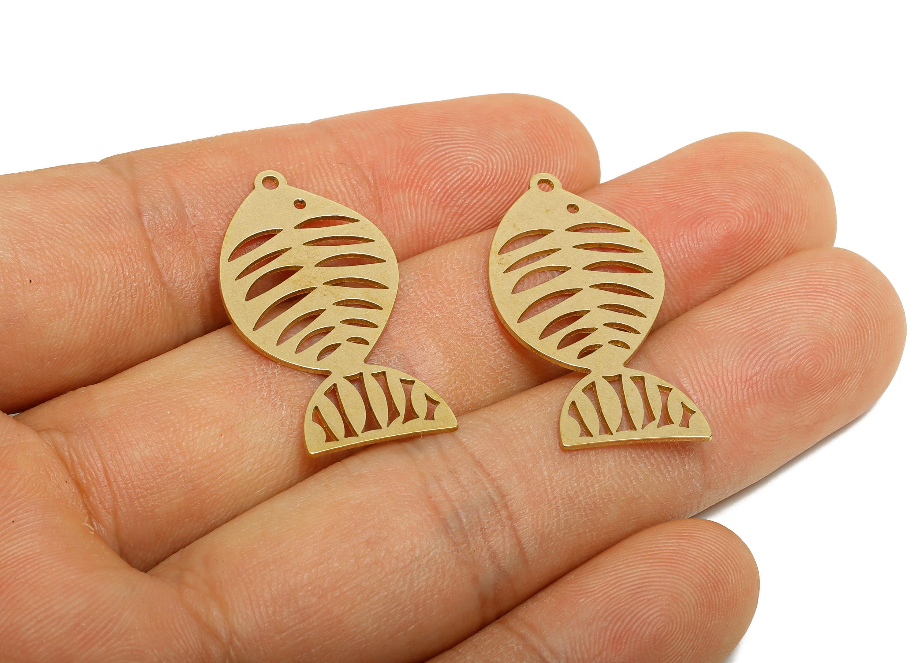 Raw Brass Fish Pendant - Brass Hollow Marine Life Charm - Hollow Fish Cut Brass Charm - Nature Jewelry Making - 31.18x16.84x0.7mm - PP11508 - DOMEDBAZAAR