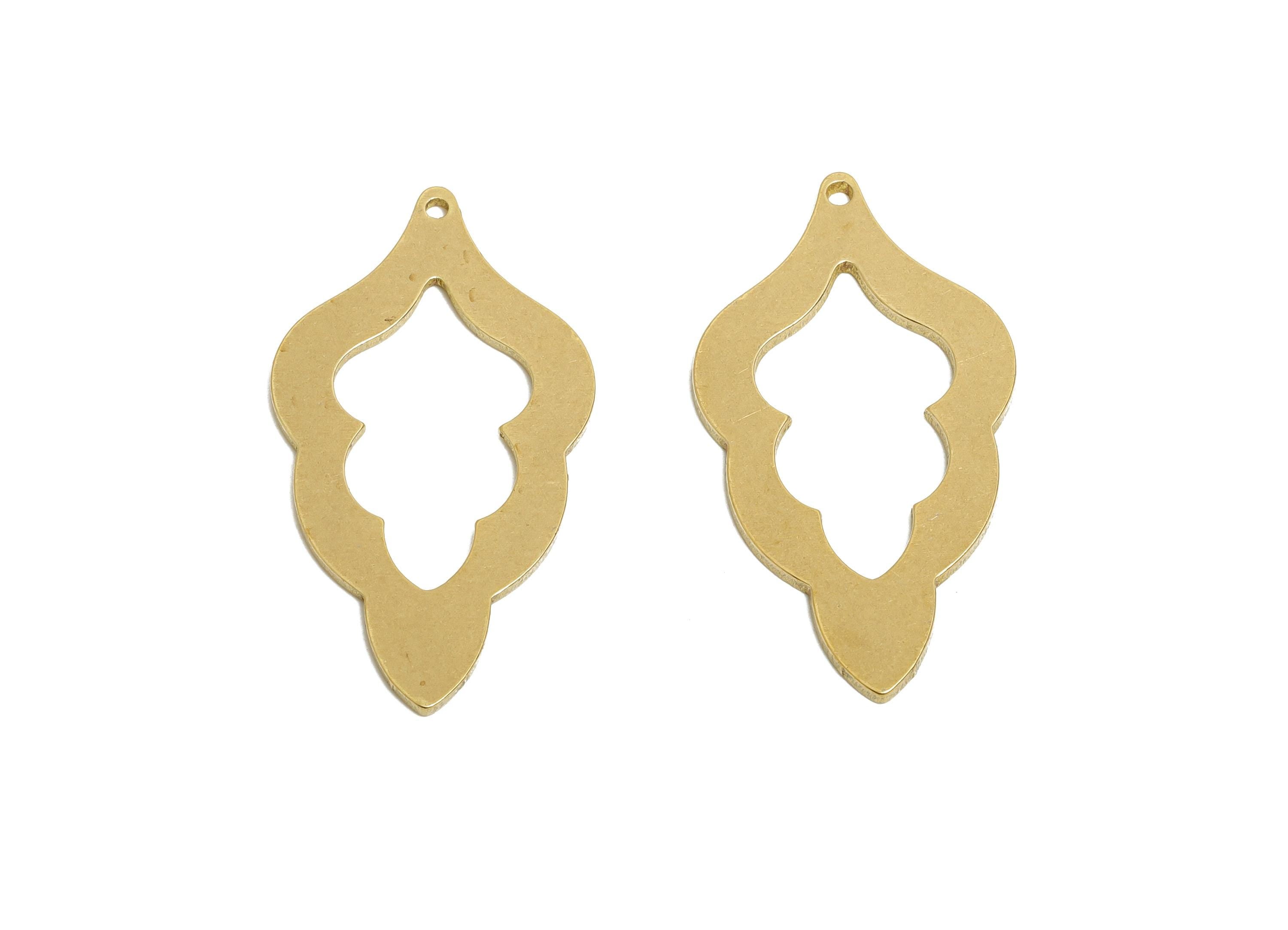 Raw Brass Filigree Pendant - Brass Moroccan Pendant - Ethnic Style Laser Cut Brass - Teardrop Cutout Pendant - 30x16.3x1mm - PP11514 - DOMEDBAZAAR