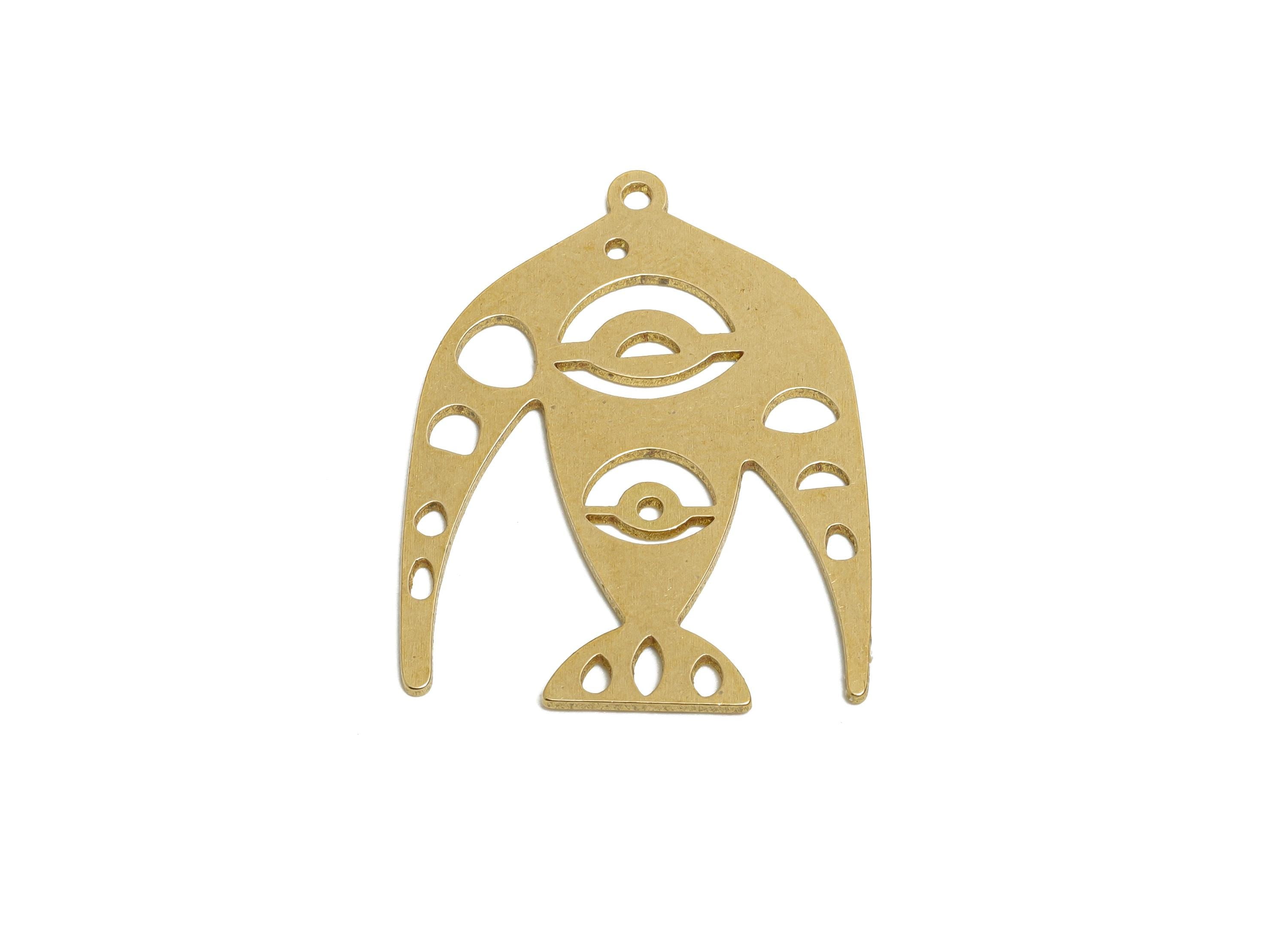 Raw Brass Bird Pendant - Brass Hollow Abstract Pendant - Artisan Brass Laser Cut Charm - Handmade Jewelry Supply - 31.8x24.6x0.7mm - PP11505 - DOMEDBAZAAR