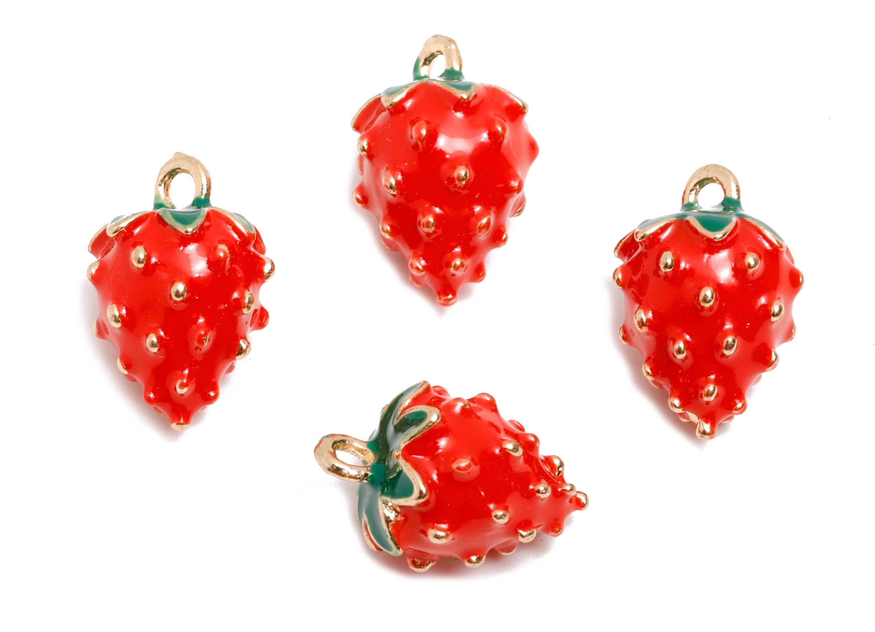 Alloy Enamel Strawberry Charm - Red Strawberry Jewelry Charm - Enamel Fruit Accessory - Metal Craft Jewelry Making - 17x11x11.17mm-AC3536 - DOMEDBAZAAR