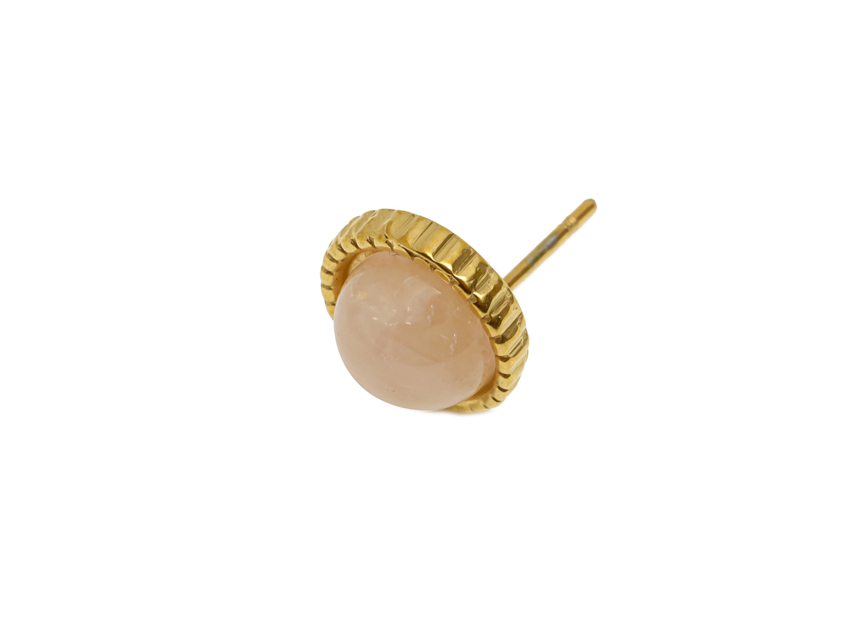 Steel Pink Quartz Stud Earring - Vintage Look Gemstone Stud Earring - Classic Cabochon Earring - 24K Real Vacuum Plating - 10x10x5mm -SS2783 - DOMEDBAZAAR