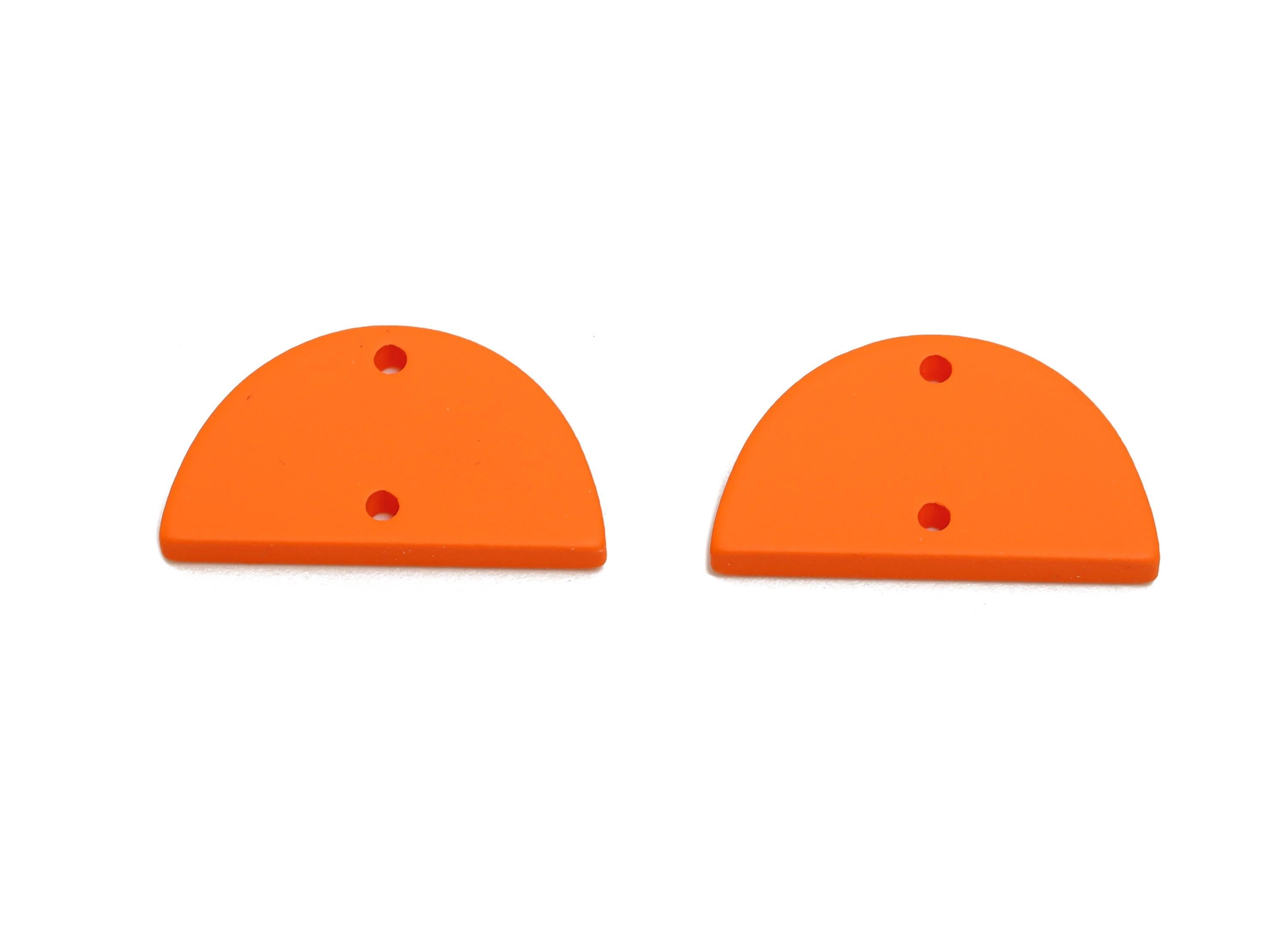 Acrylic Semicircle Earring Connector - Matte Orange Half Moon Charm - Craft Supply for Earring - Color Code: A1056 - 22x12x2mm- AC3647-A1056 - DOMEDBAZAAR