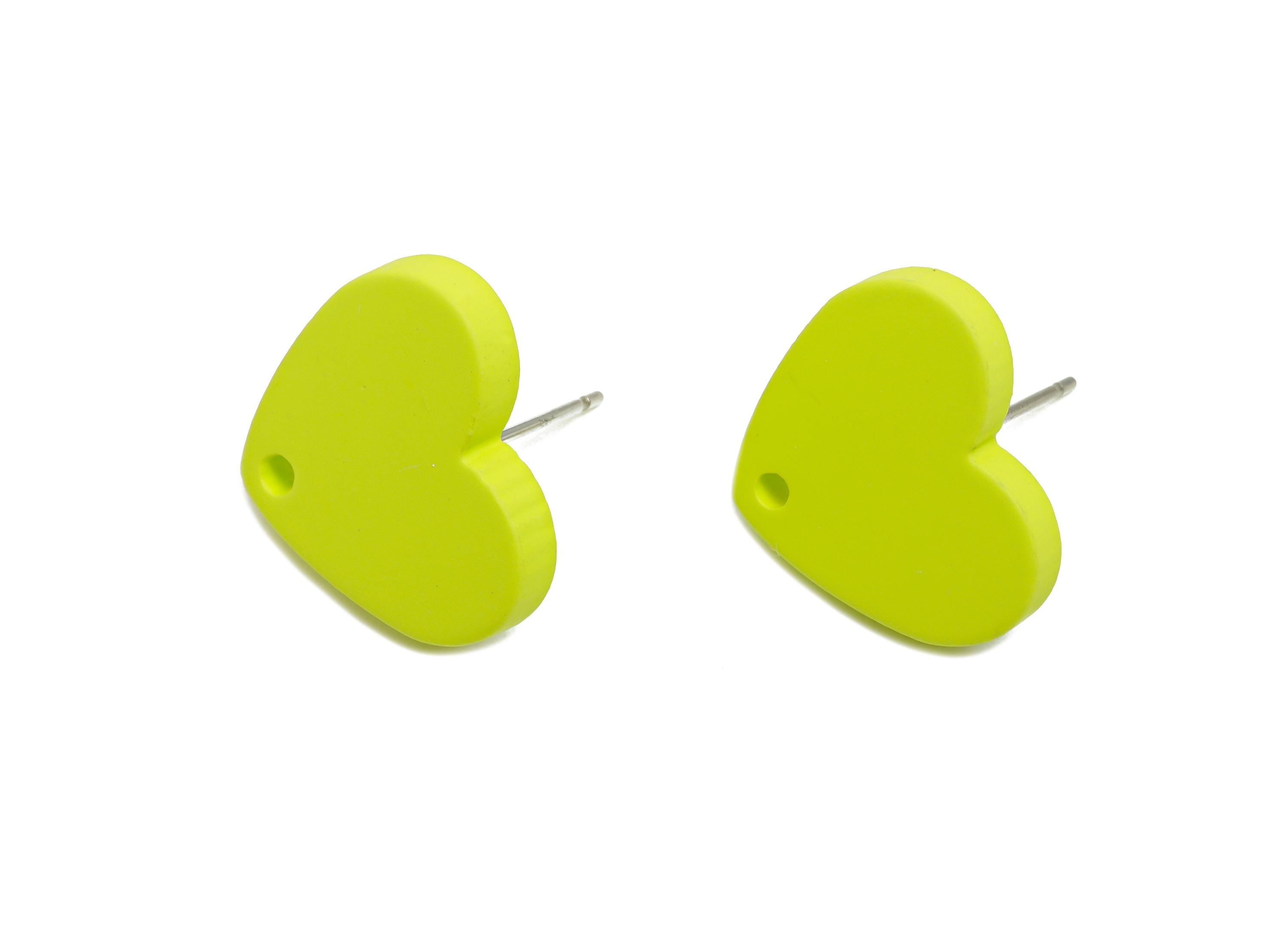 Acrylic Lime Green Heart Stud - Matte Bright Green Earring Post - Bold Color Earring Base - Color Code: A1058 - 14x16x2mm - AC3645-A1058 - DOMEDBAZAAR