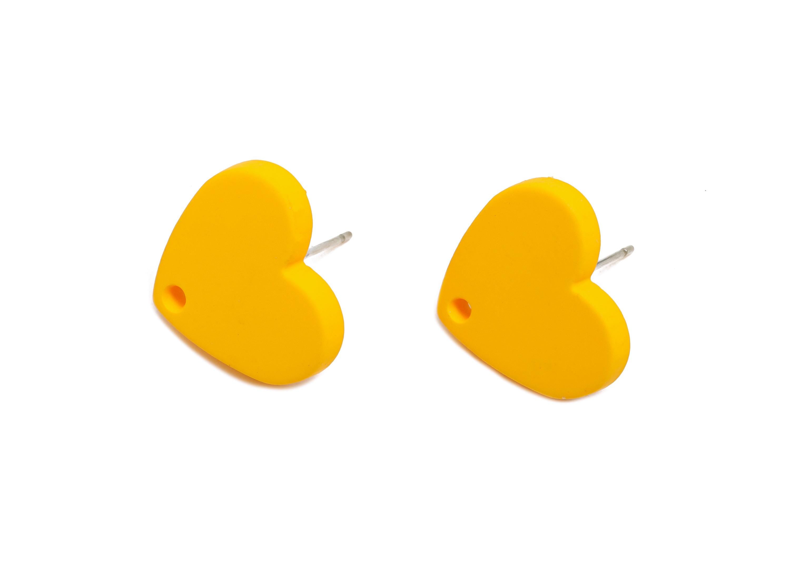 Acrylic Yellow Heart Studs - Matte Bright Yellow Earring Post - Bold Color DIY Earring Base - Color Code: A1057 - 14x16x2mm - AC3645-A1057 - DOMEDBAZAAR